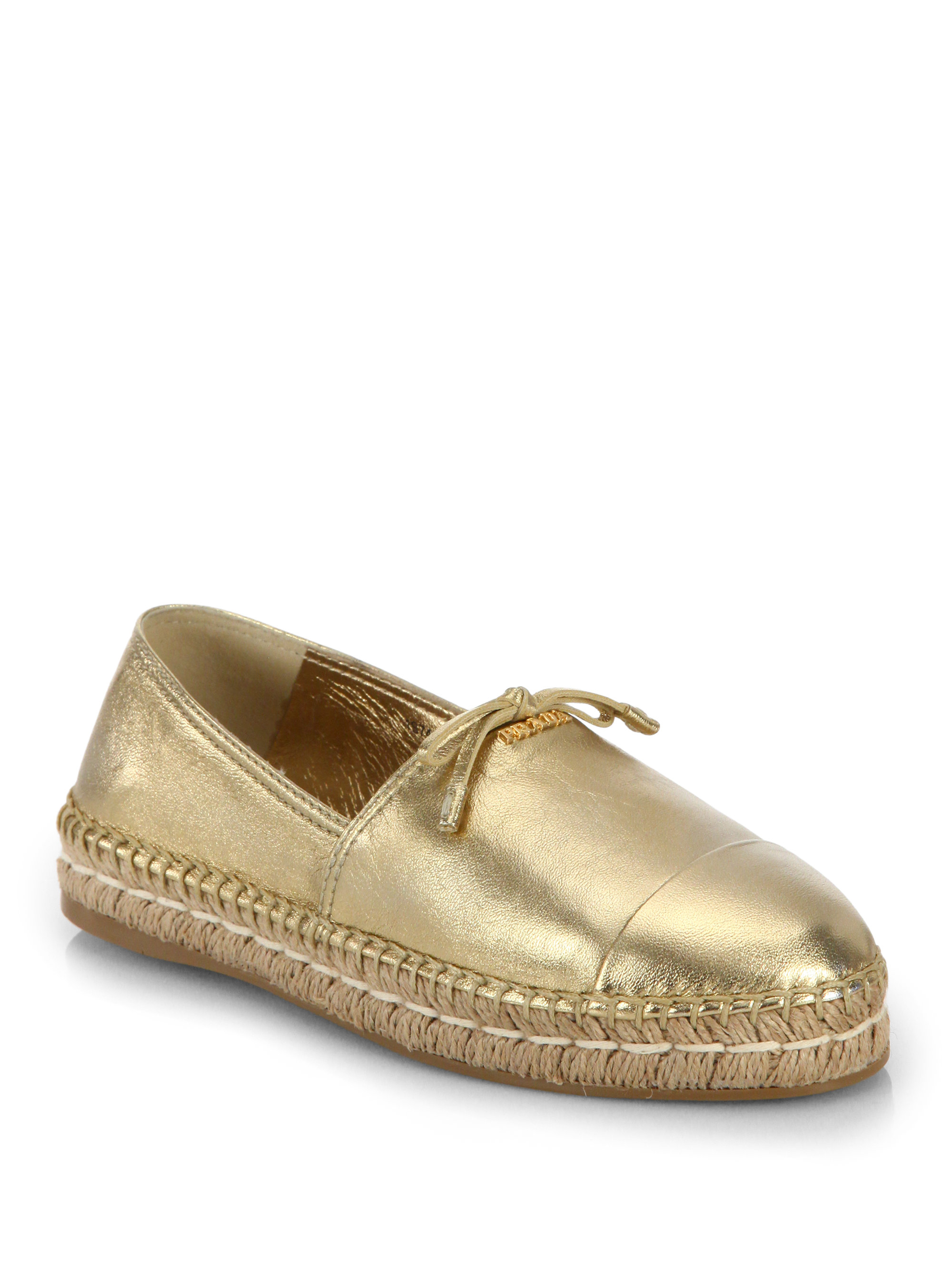 Prada Metallic Leather Espadrilles in Metallic | Lyst