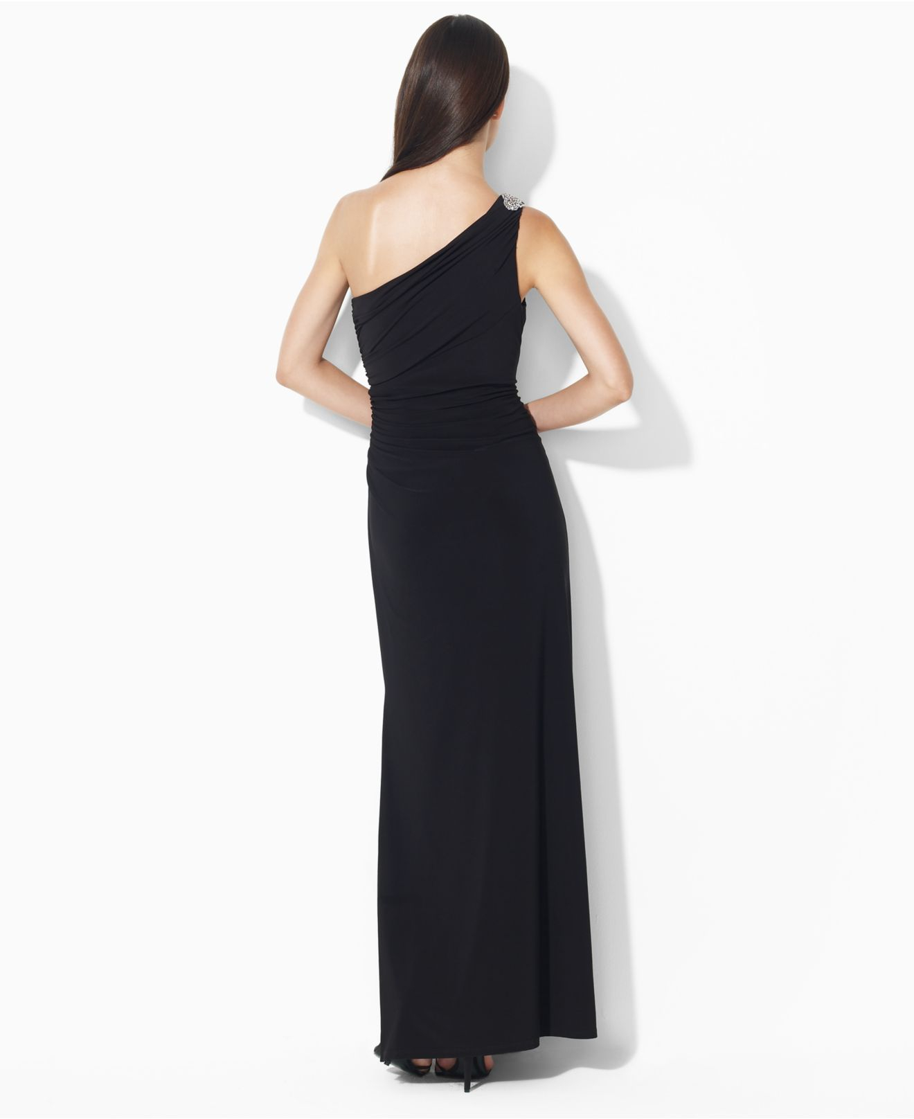 Lyst - Lauren By Ralph Lauren One-Shoulder Evening Gown in Black