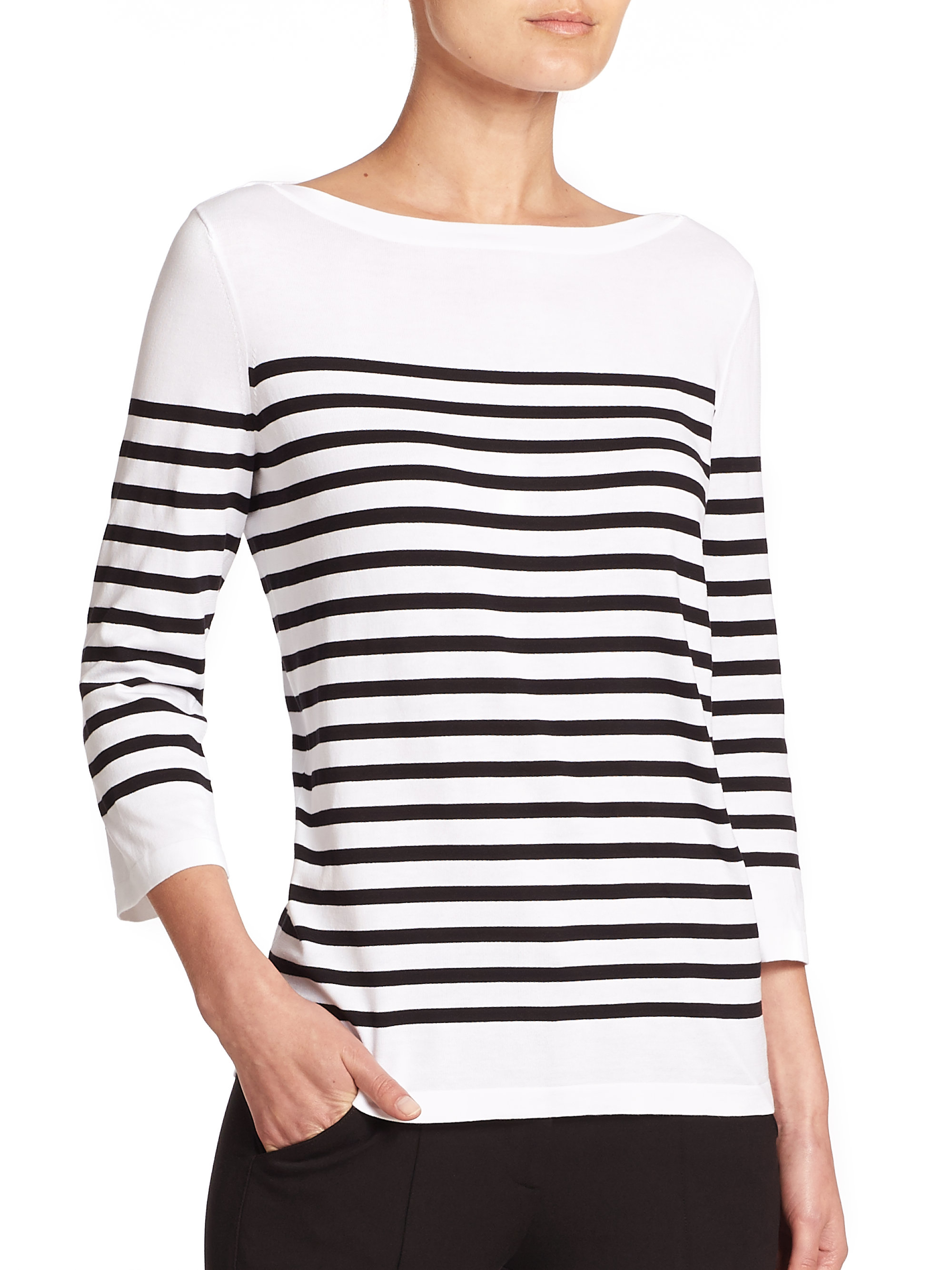 Lyst - Michael Kors Striped Boatneck Top in White