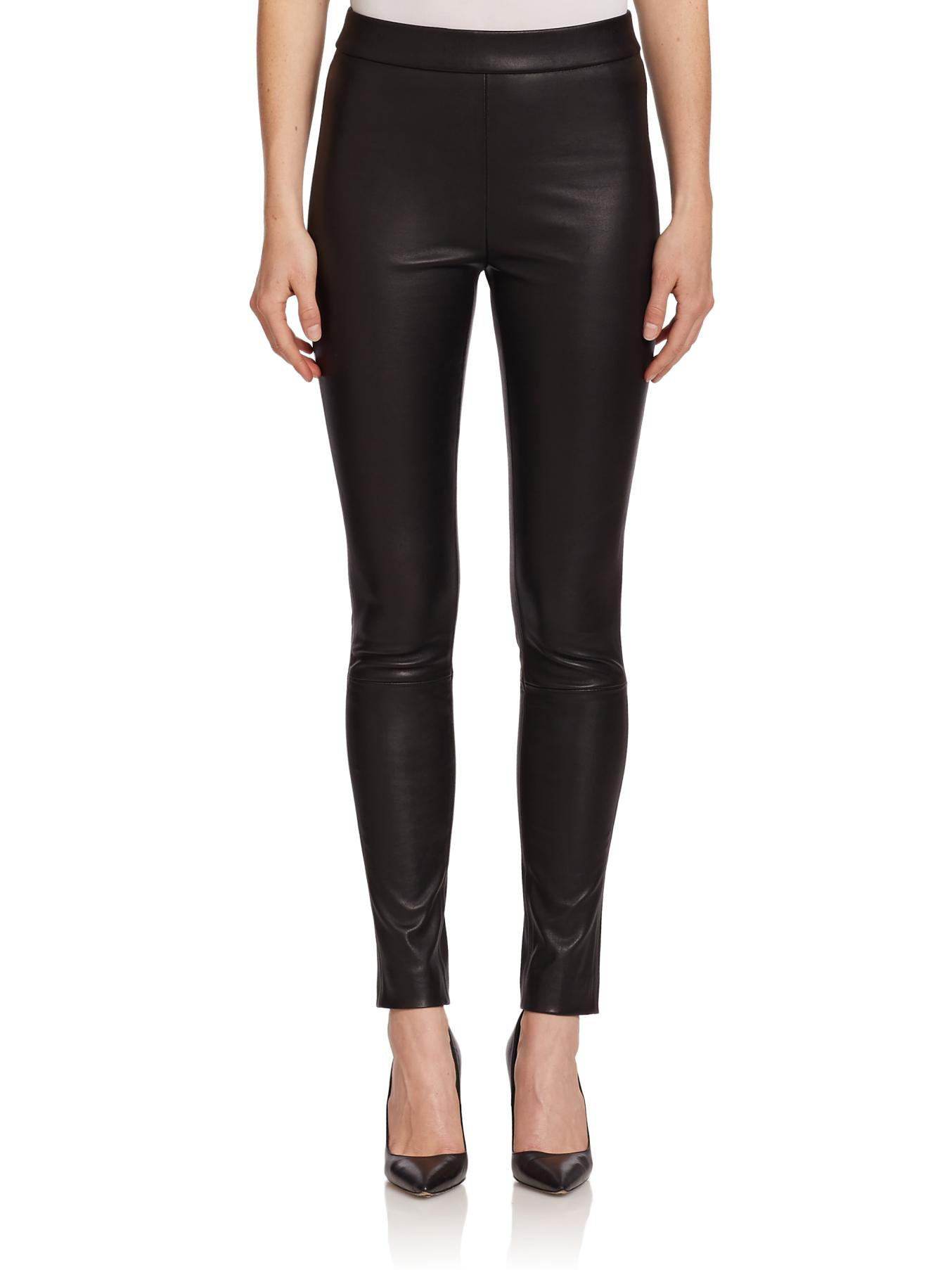 Lyst - Theory Adbelle Leather Leggings in Black