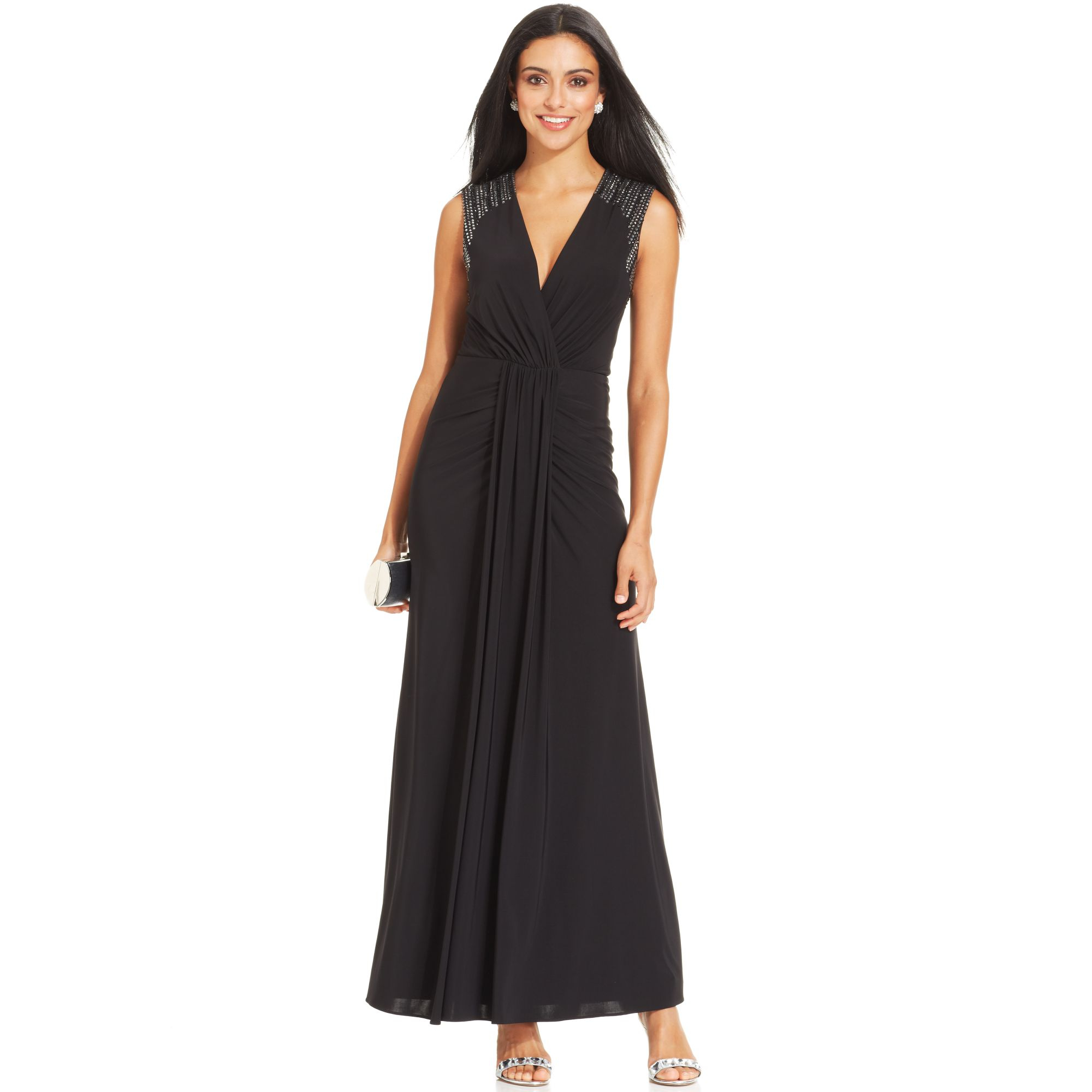 Xscape | Black Embellished Cutout Ruched Gown | Lyst