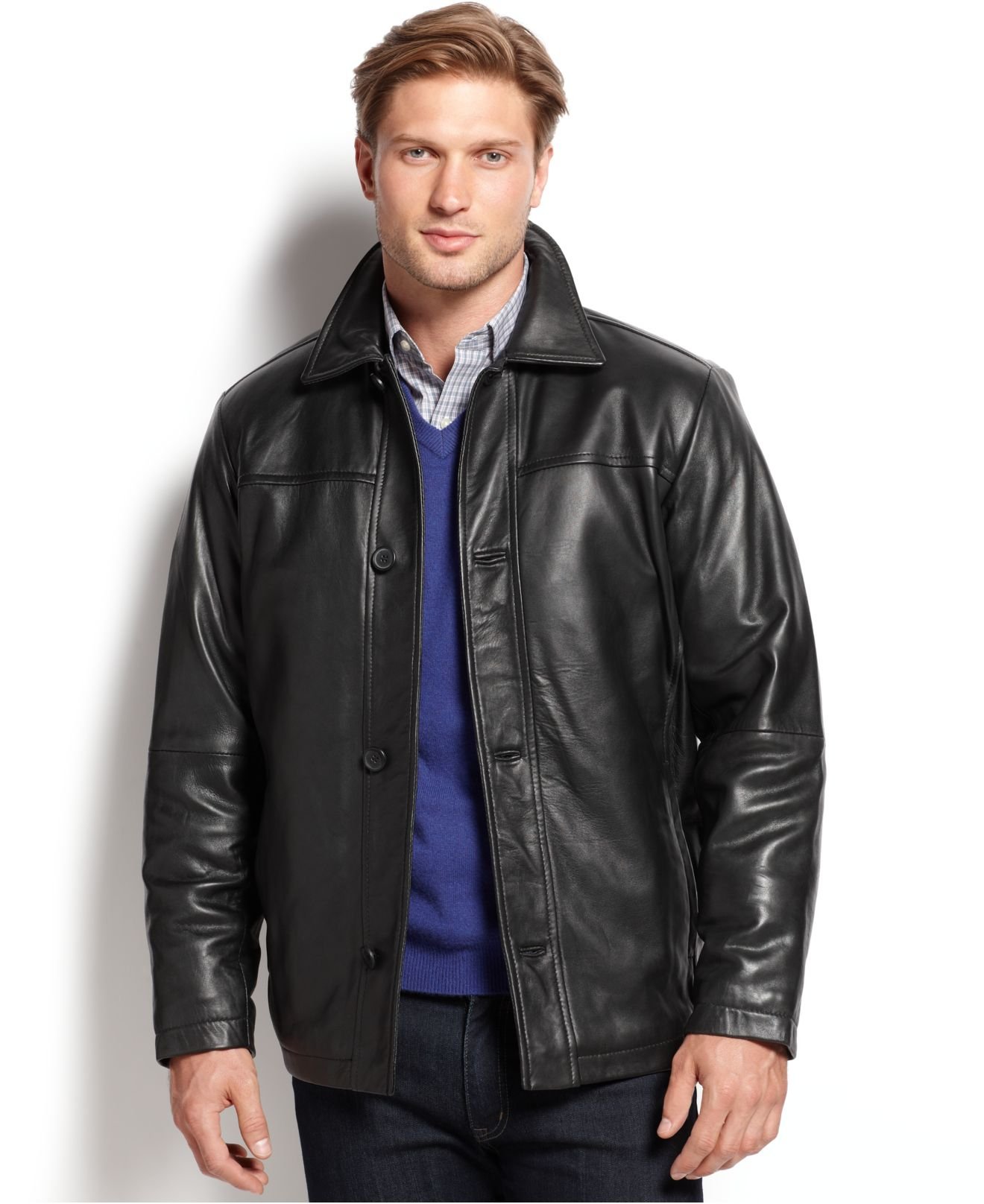 Perry ellis Portfolio Big And Tall Leather Bomber Jacket in Black for ...