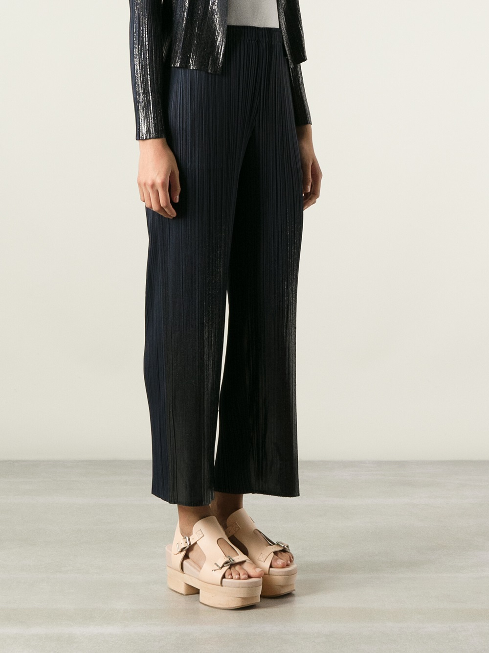 Pleats please issey miyake Cropped Sheer Trousers in Blue | Lyst