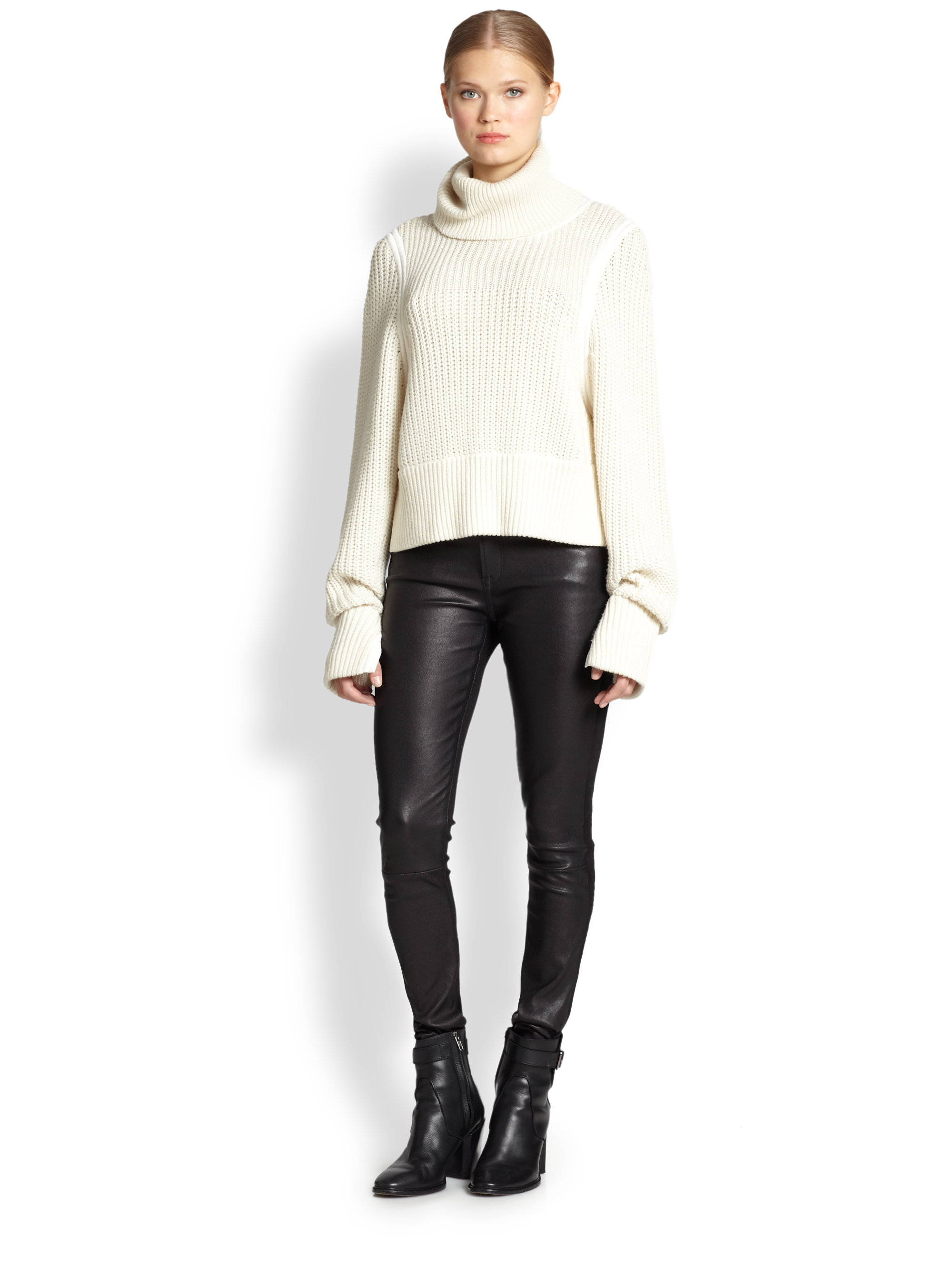 Lyst - Helmut Lang Austere Oversized Ribbed Wool Turtleneck Sweater in ...
