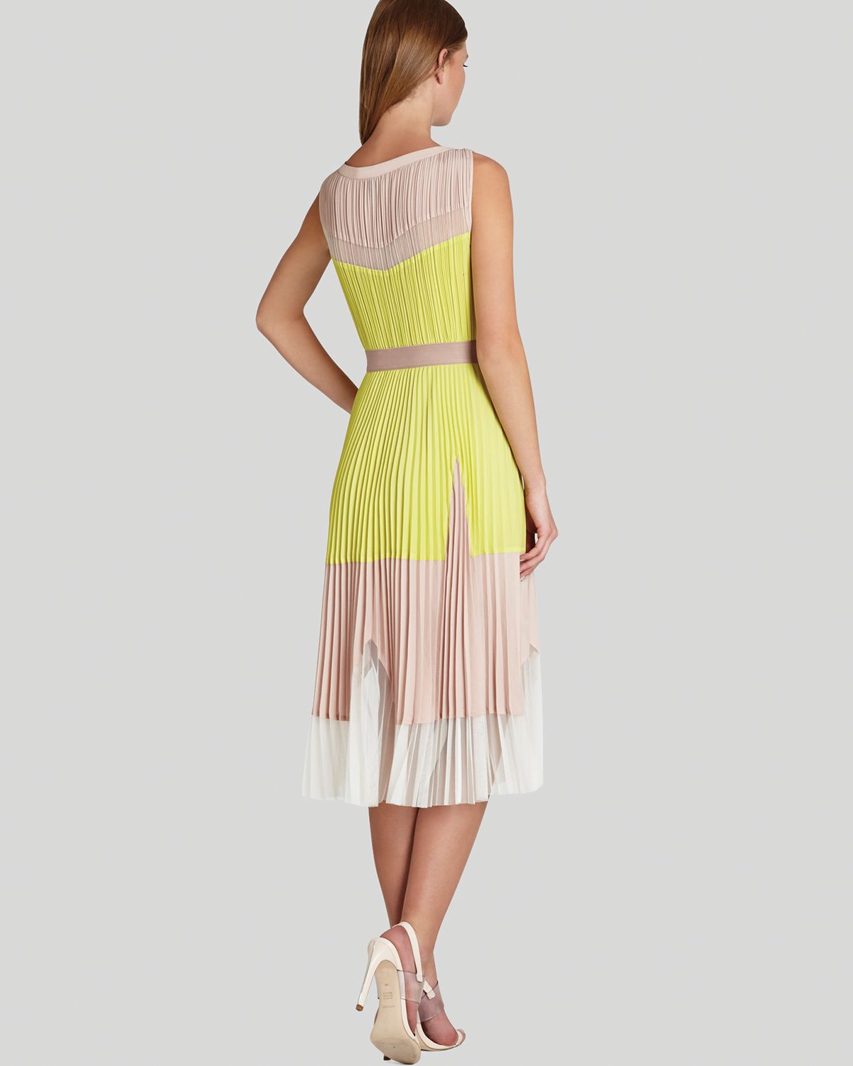 Lyst Bcbgmaxazria Dress Lucea Color Block Pleated in Yellow