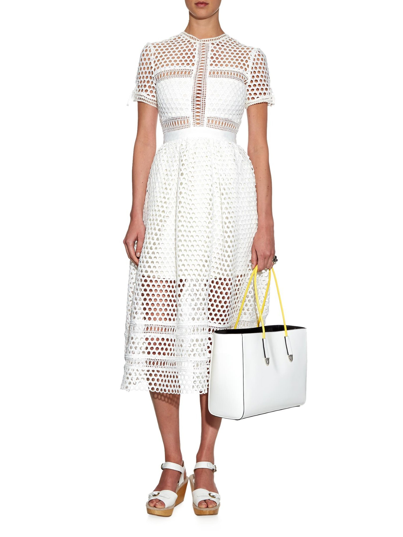 Lyst - Self-Portrait Panelled Lace Midi Dress in White