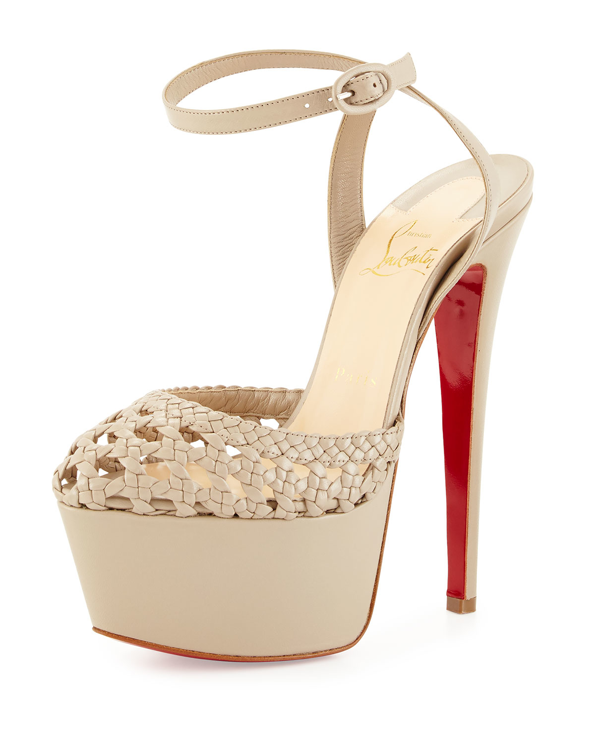 us replica cl shoes - Christian louboutin Woven-Leather Platform Sandals in Brown (TAUPE ...
