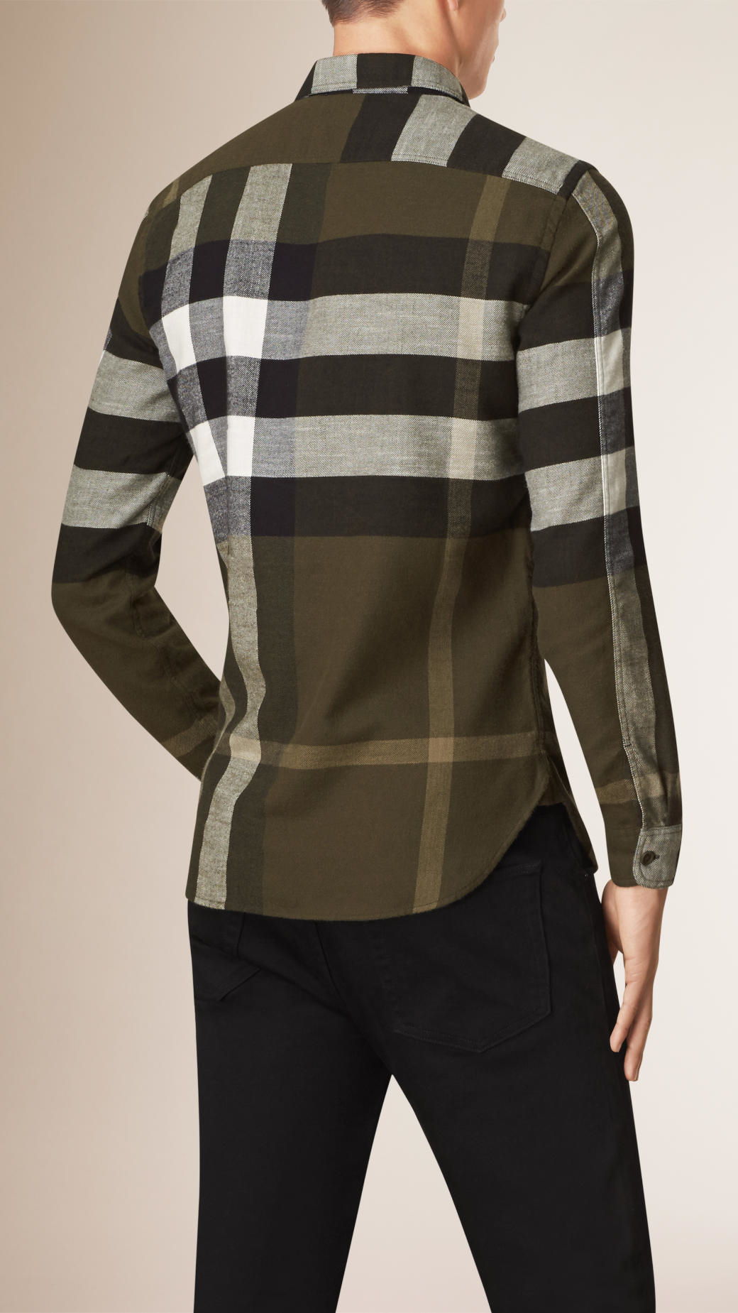 Burberry Exploded Check Cotton Flannel Shirt Olive Green in Green for ...