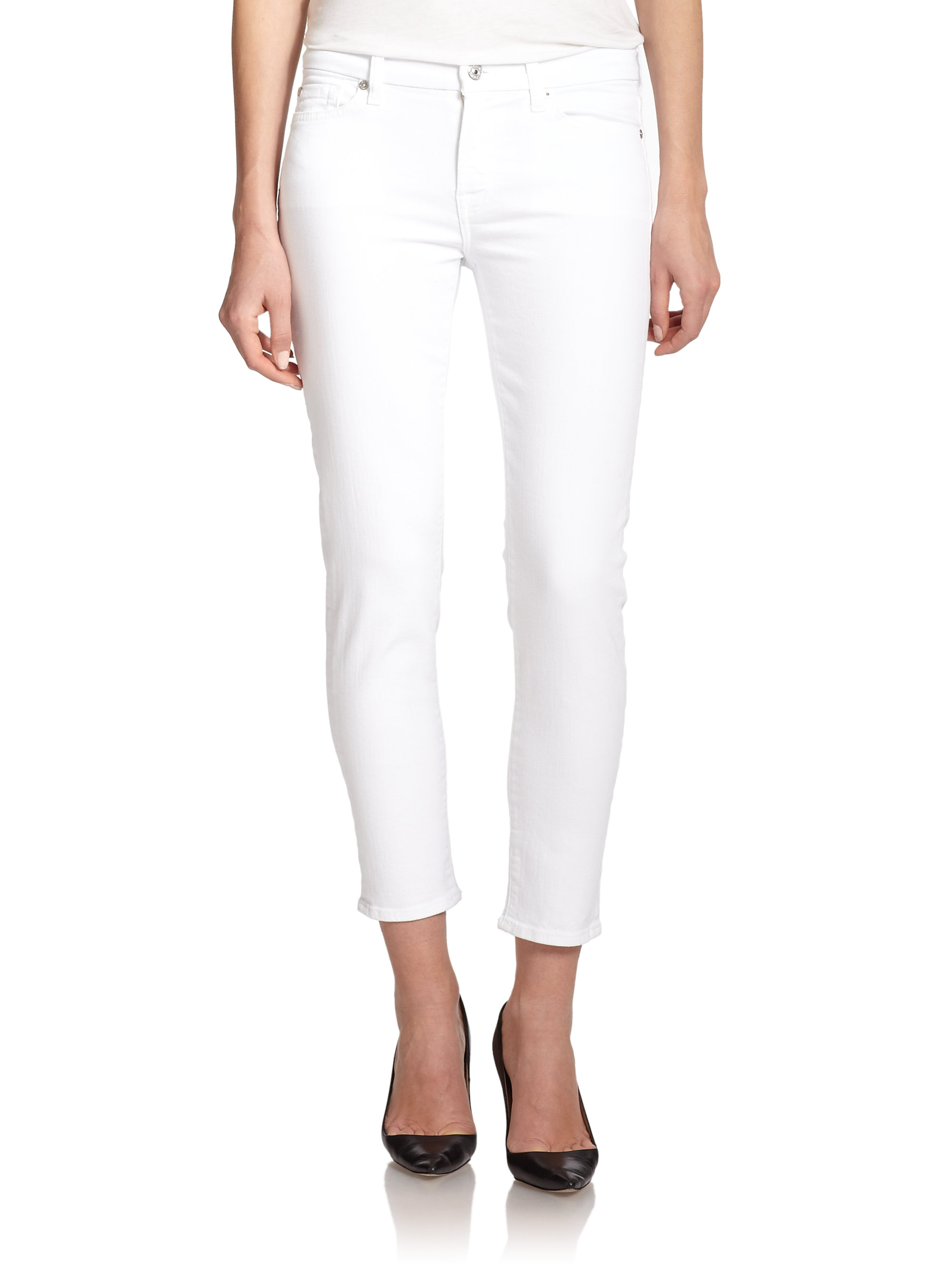 7 for all mankind Kimmie Cropped Jeans in White | Lyst