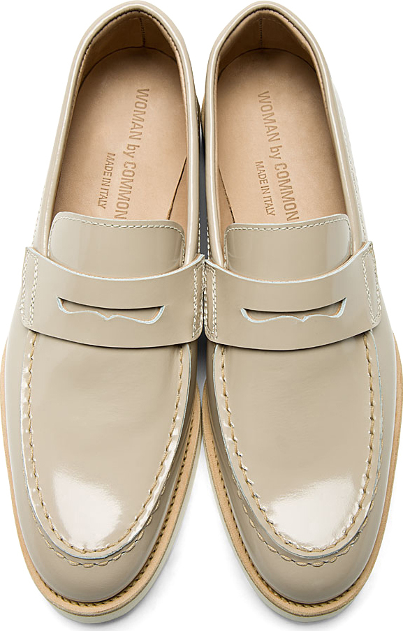 Common projects Taupe Patent Leather Penny Loafers in Gray | Lyst