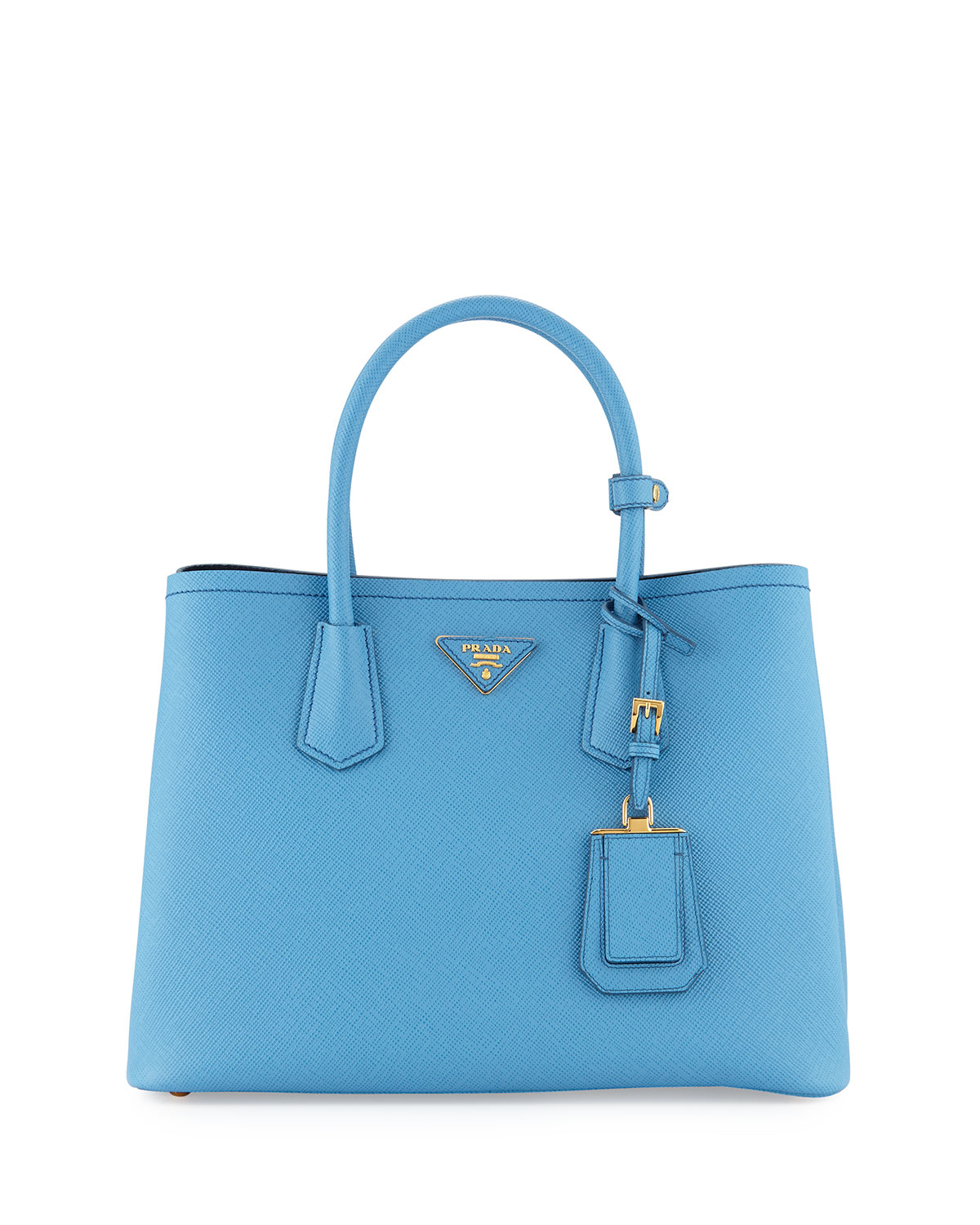 Prada Saffiano Cuir Double Small Tote Bag in Blue (MARE/BLUETTE ...