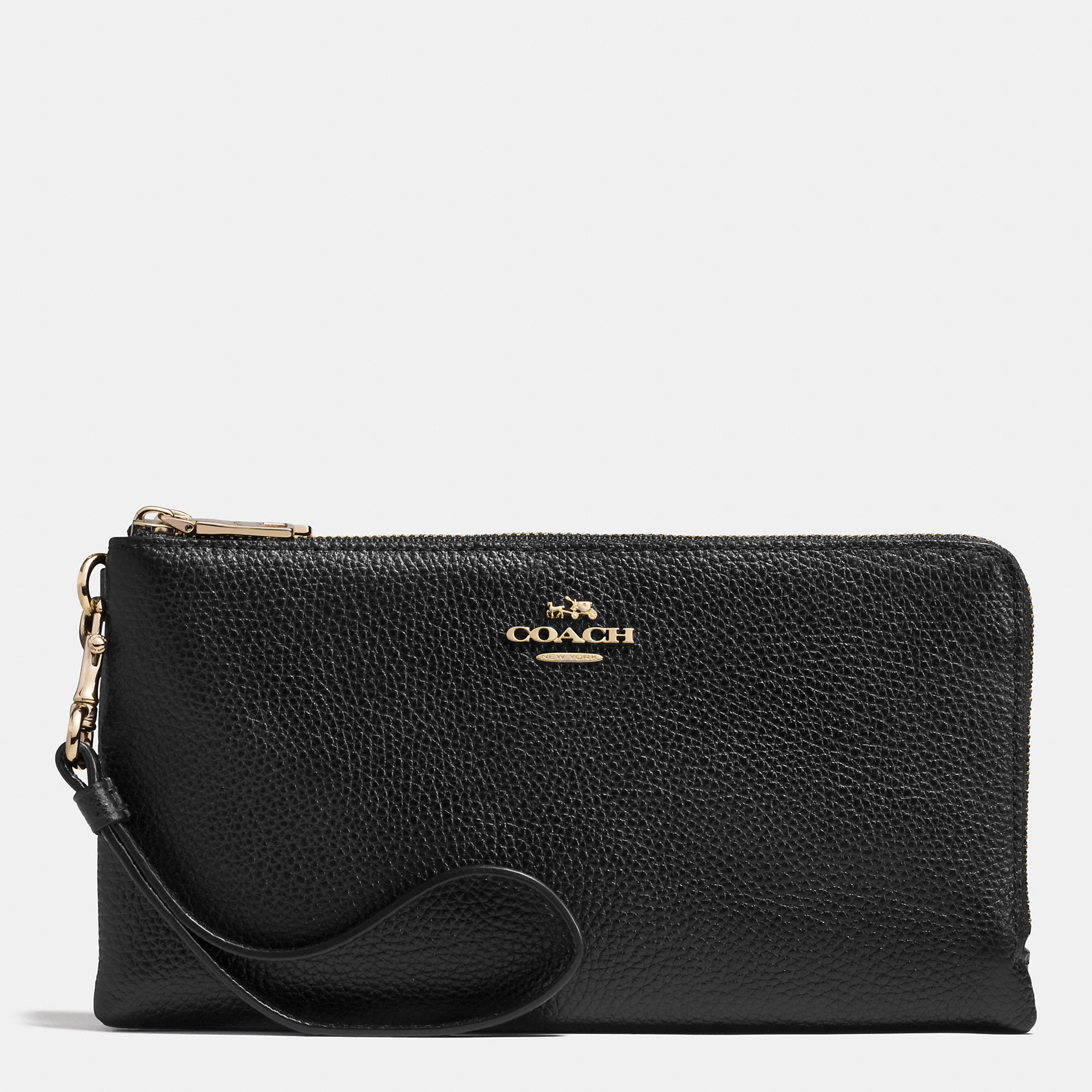 Lyst - Coach Double Zip Wallet In Polished Pebble Leather in Black