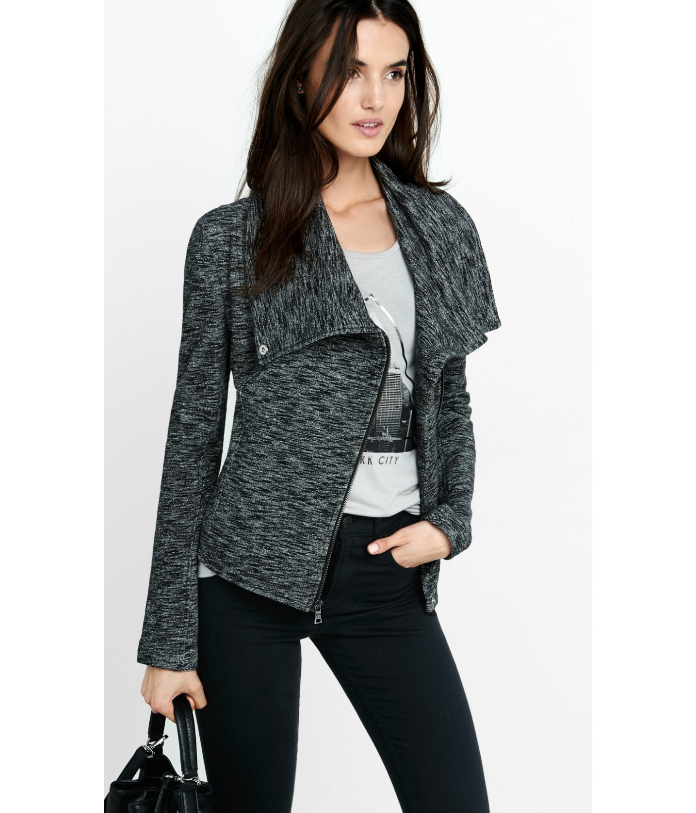 Lyst Express Marled French Terry Moto Jacket in Black