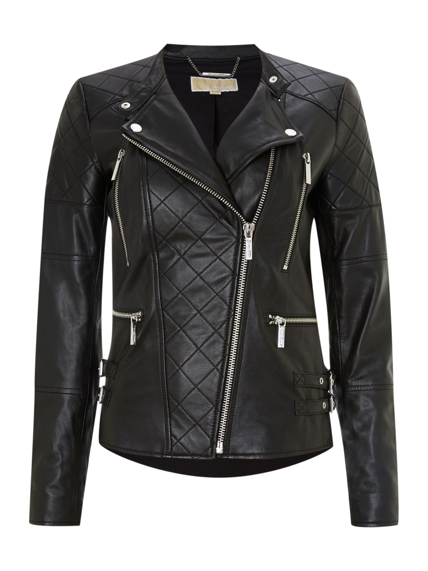 Michael kors Quilted Leather Biker Jacket in Black | Lyst