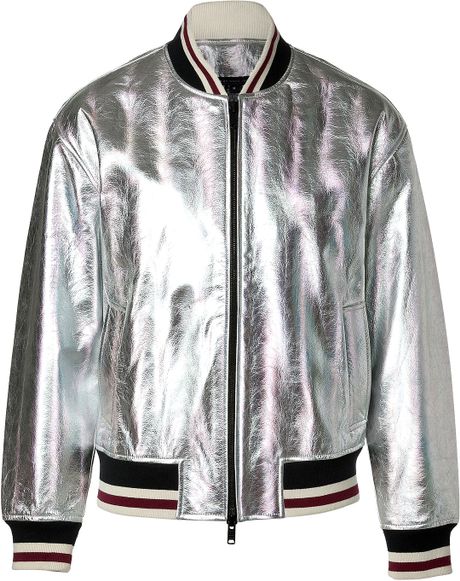 Marc By Marc Jacobs Metallic Leather Bomber Jacket in Silver | Lyst