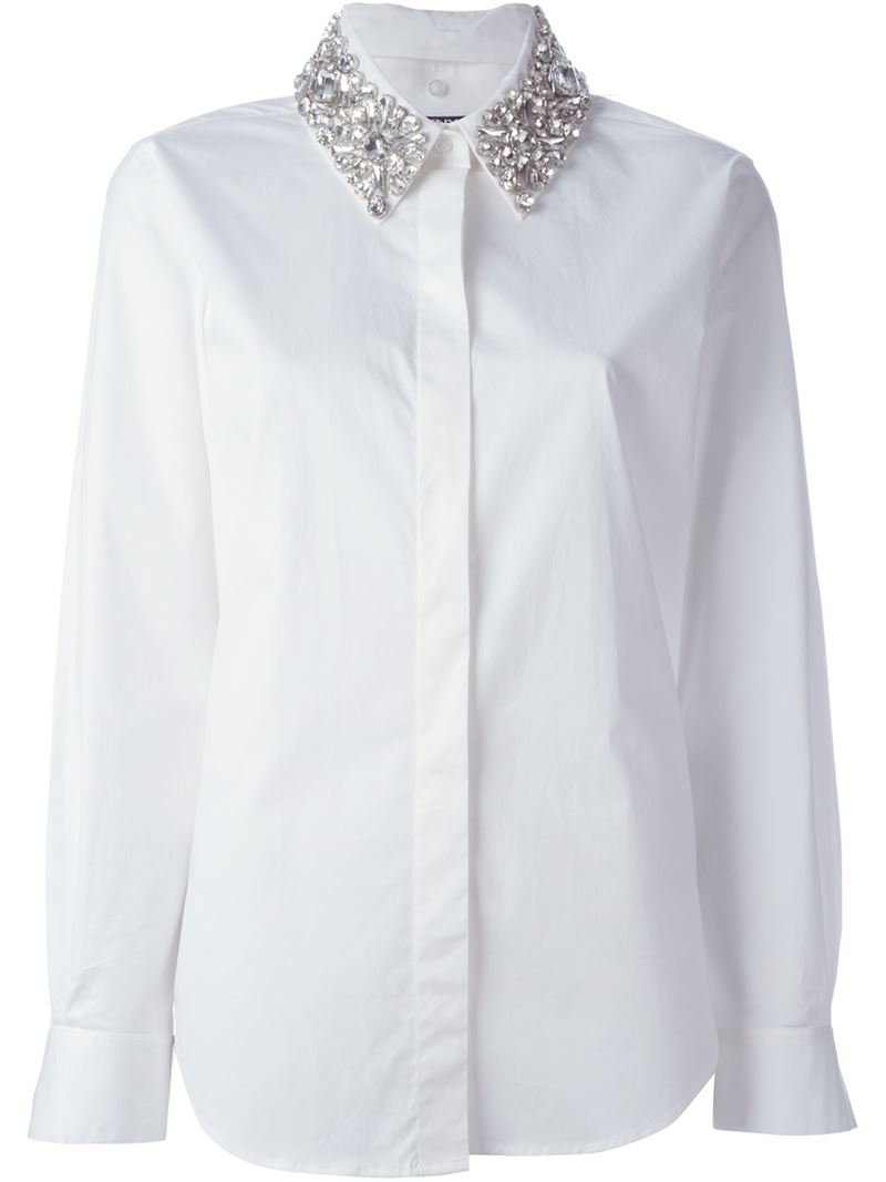 Dkny Embellished Collar Shirt in White | Lyst