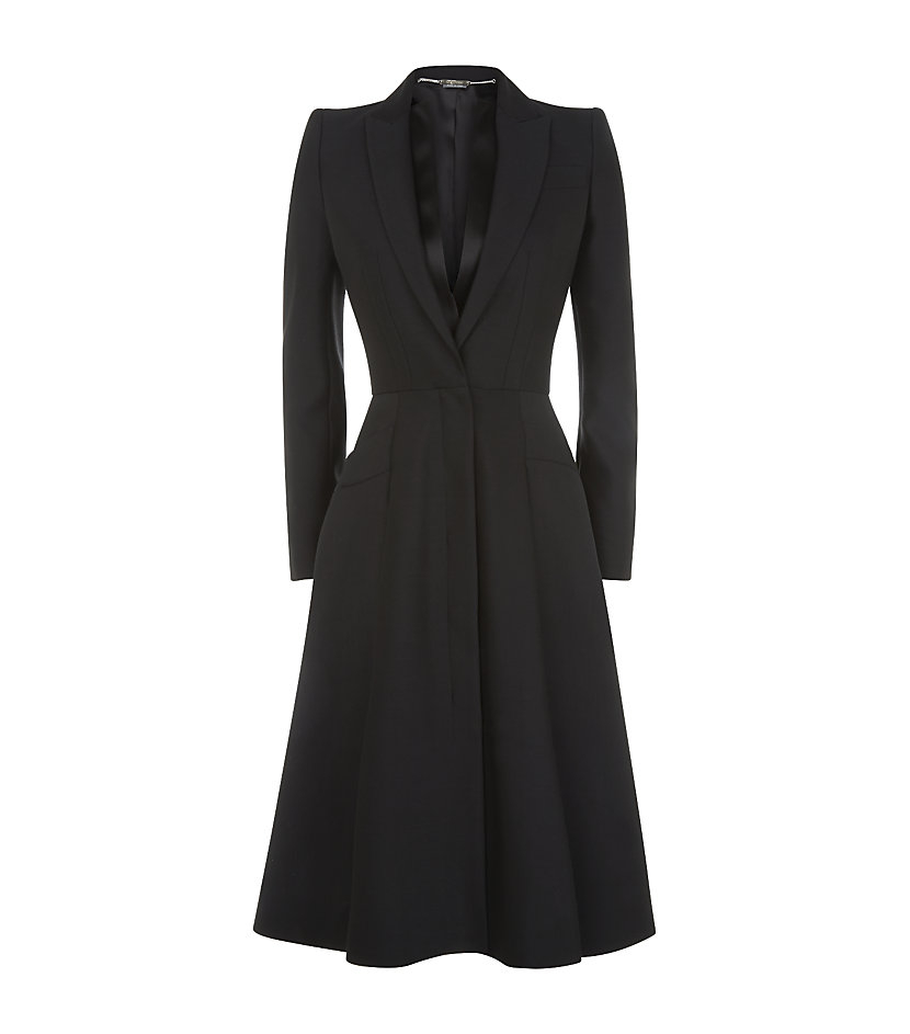 Alexander mcqueen Box Pleat Dress Coat in Black | Lyst