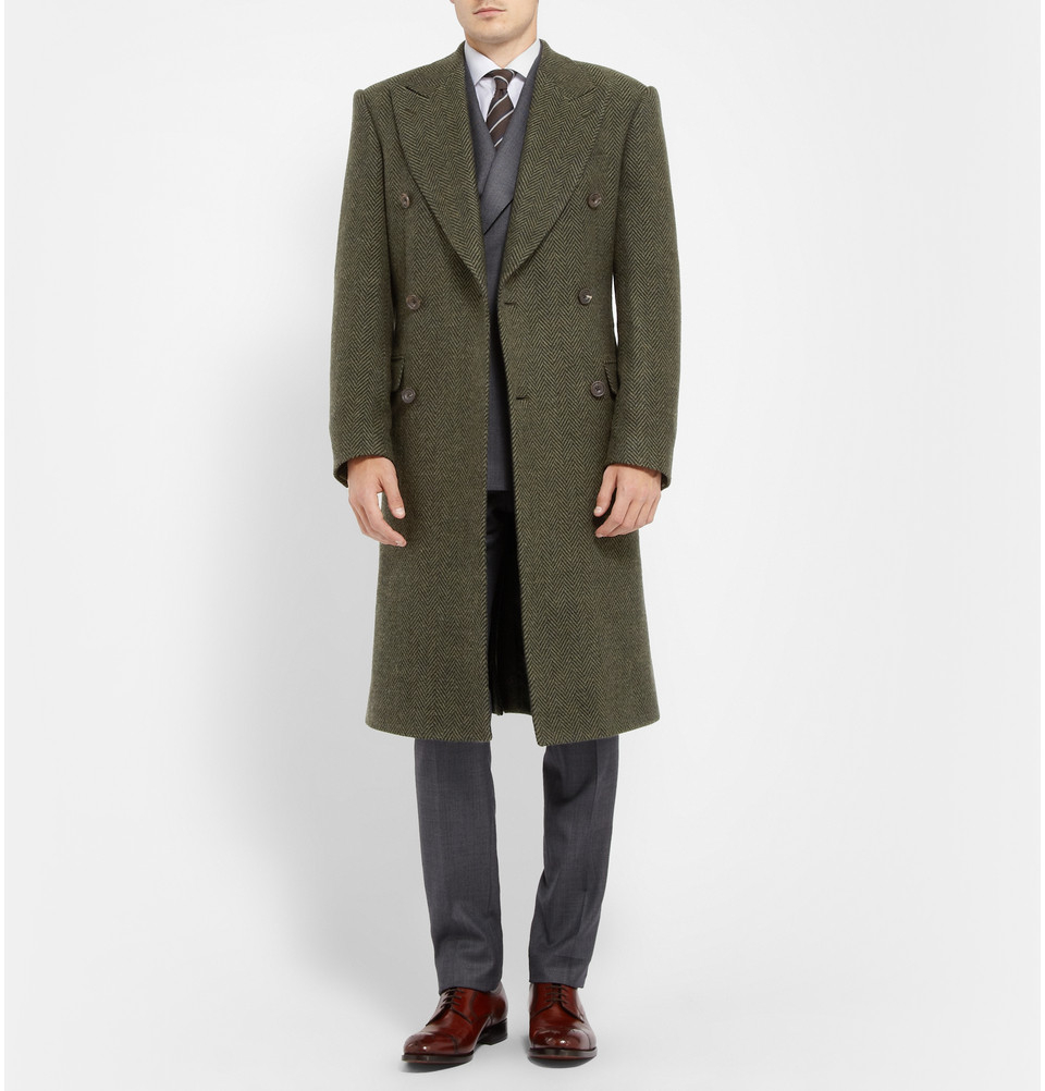 Lyst Richard James Herringbone Wool Overcoat in Green for Men