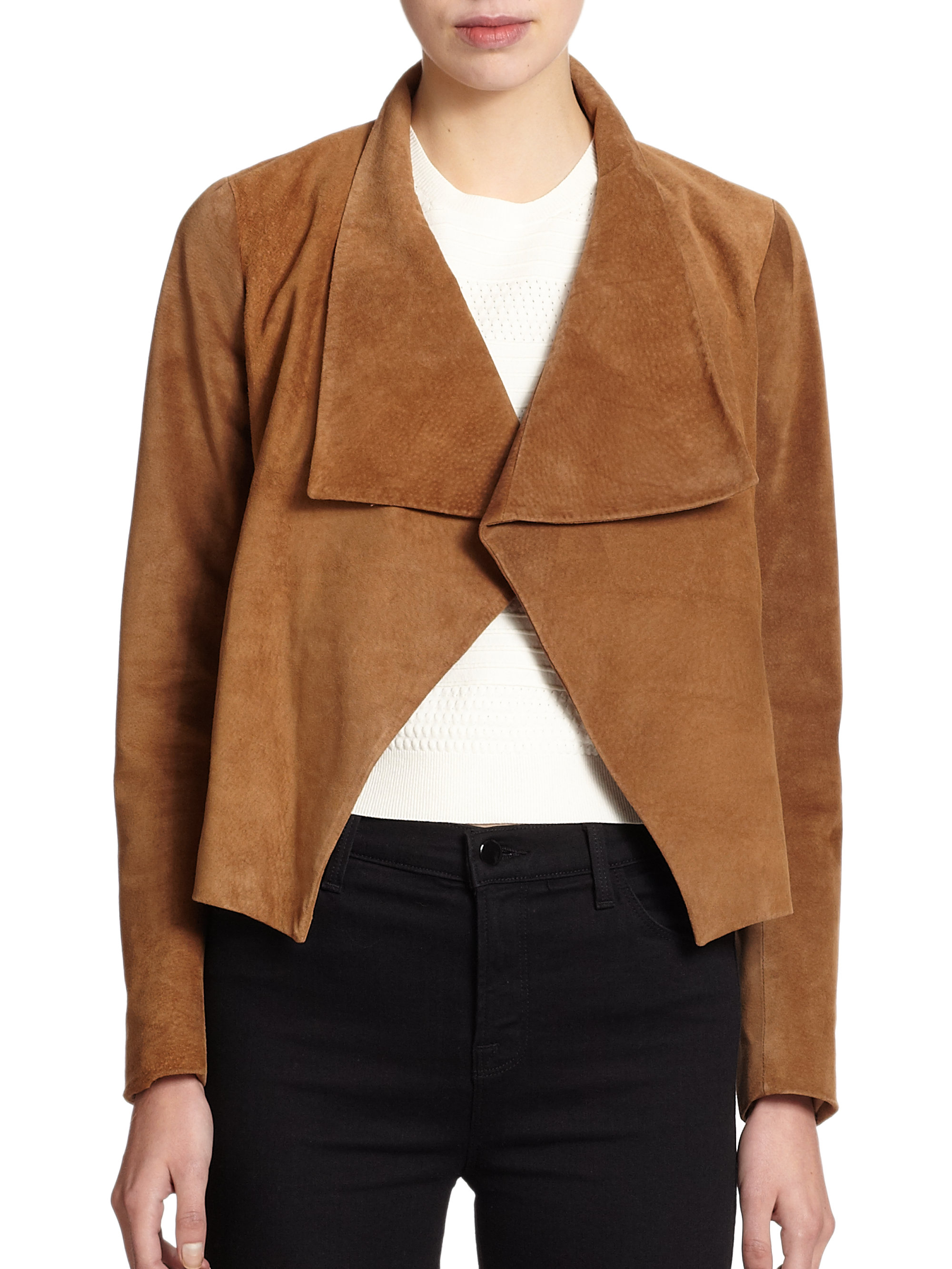 Lyst - Theory Kanya Cropped Suede Jacket in Brown