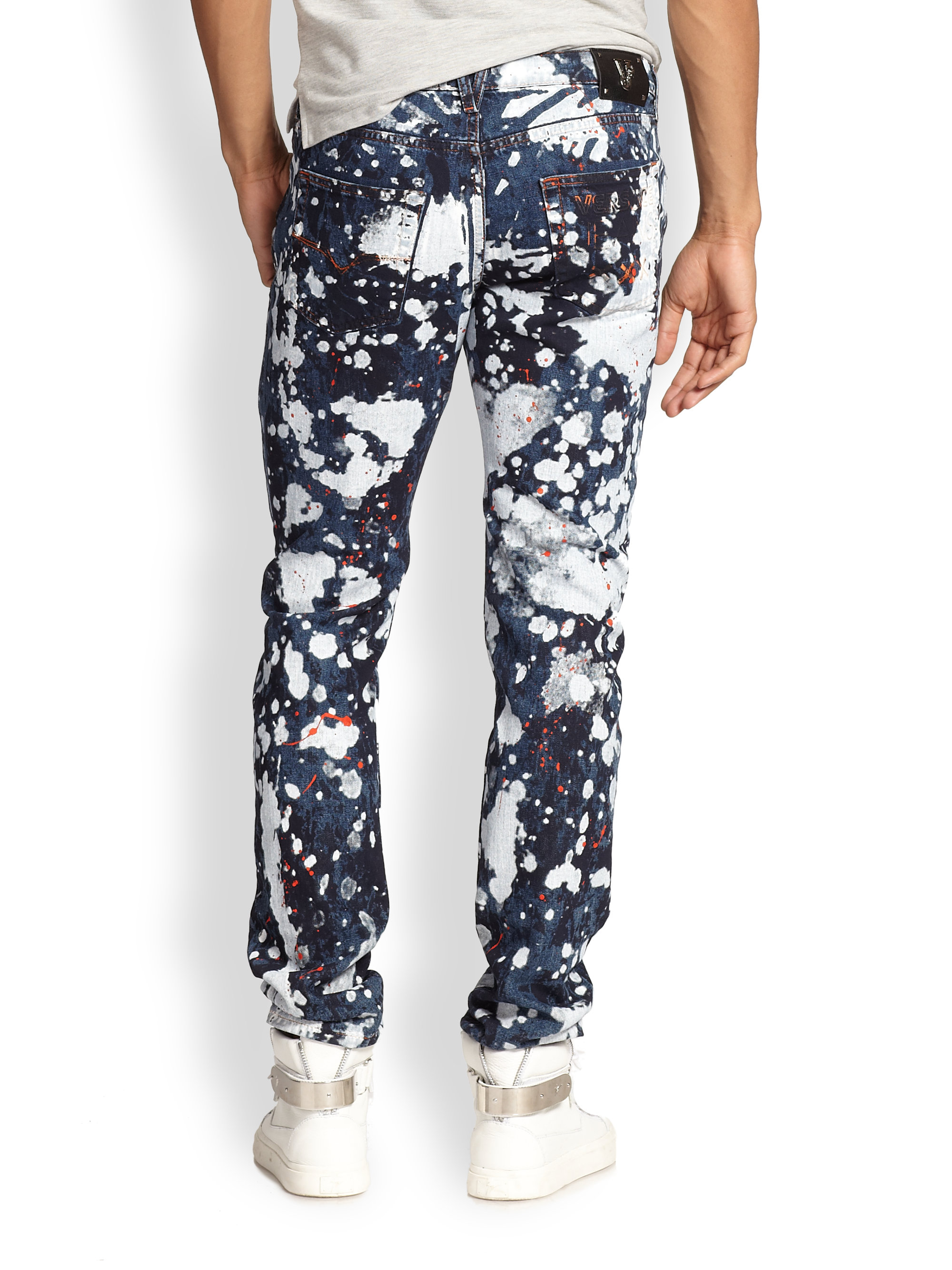 black paint splatter skinny jeans mens