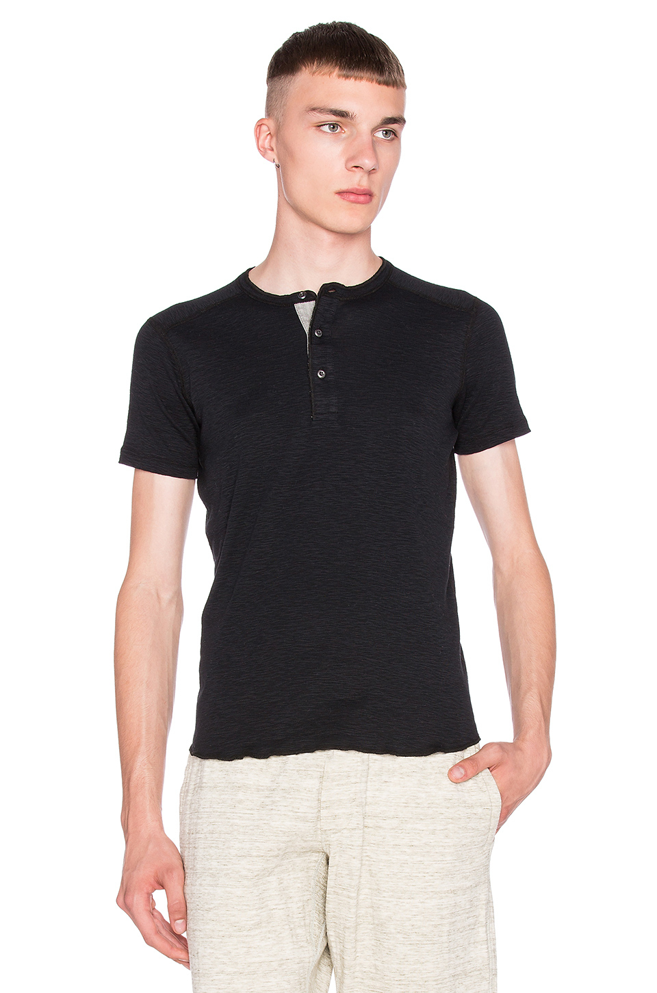 Wings + horns Fitted Cotton Henley Shirt in Black for Men | Lyst
