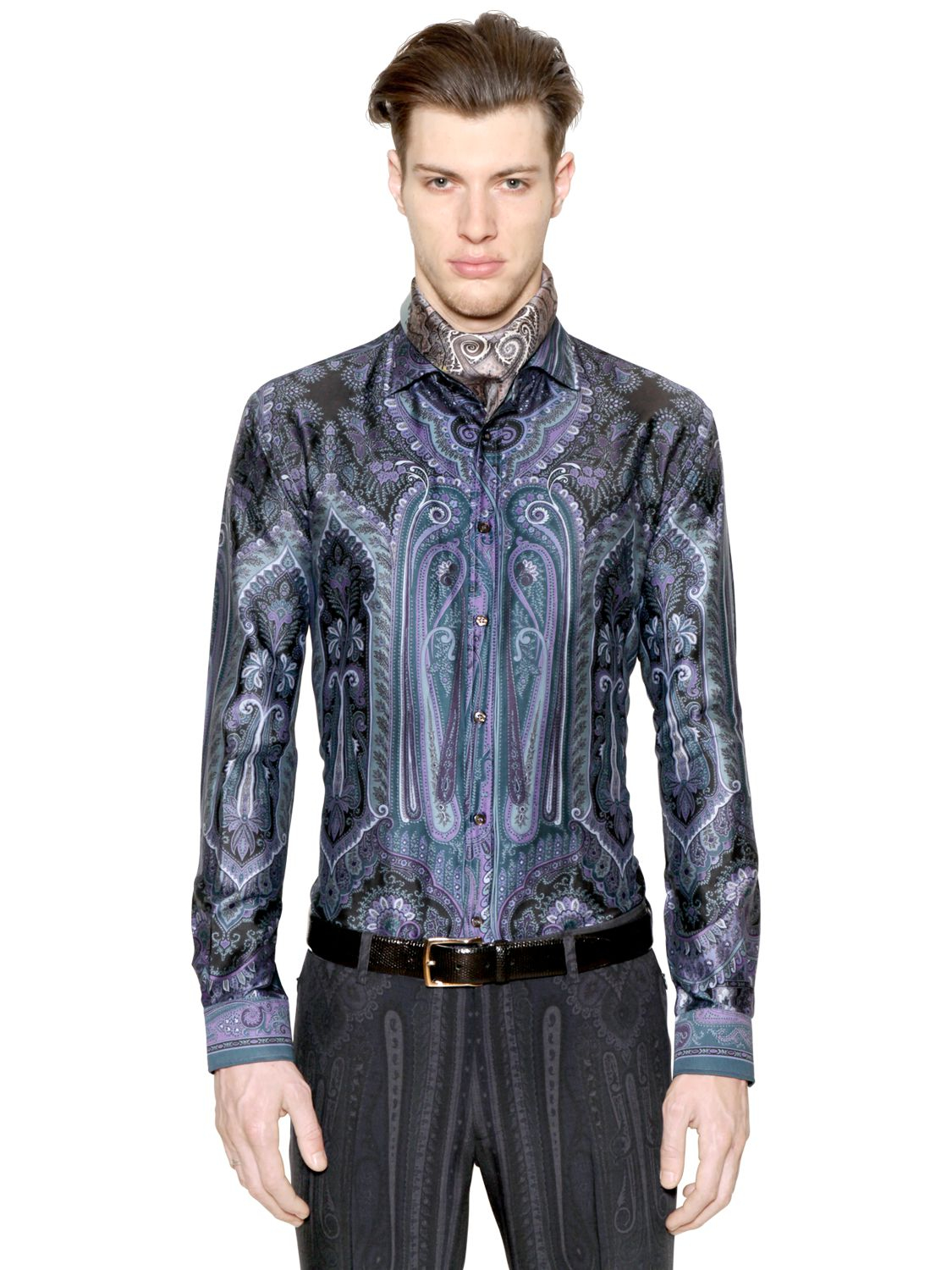 Lyst - Etro Paisley Printed Cotton Sateen Shirt in Blue for Men