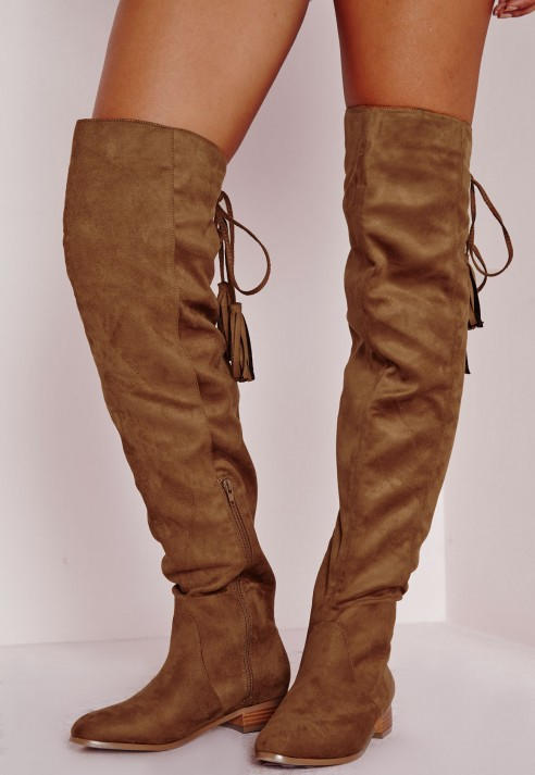 tan thigh high flat boots