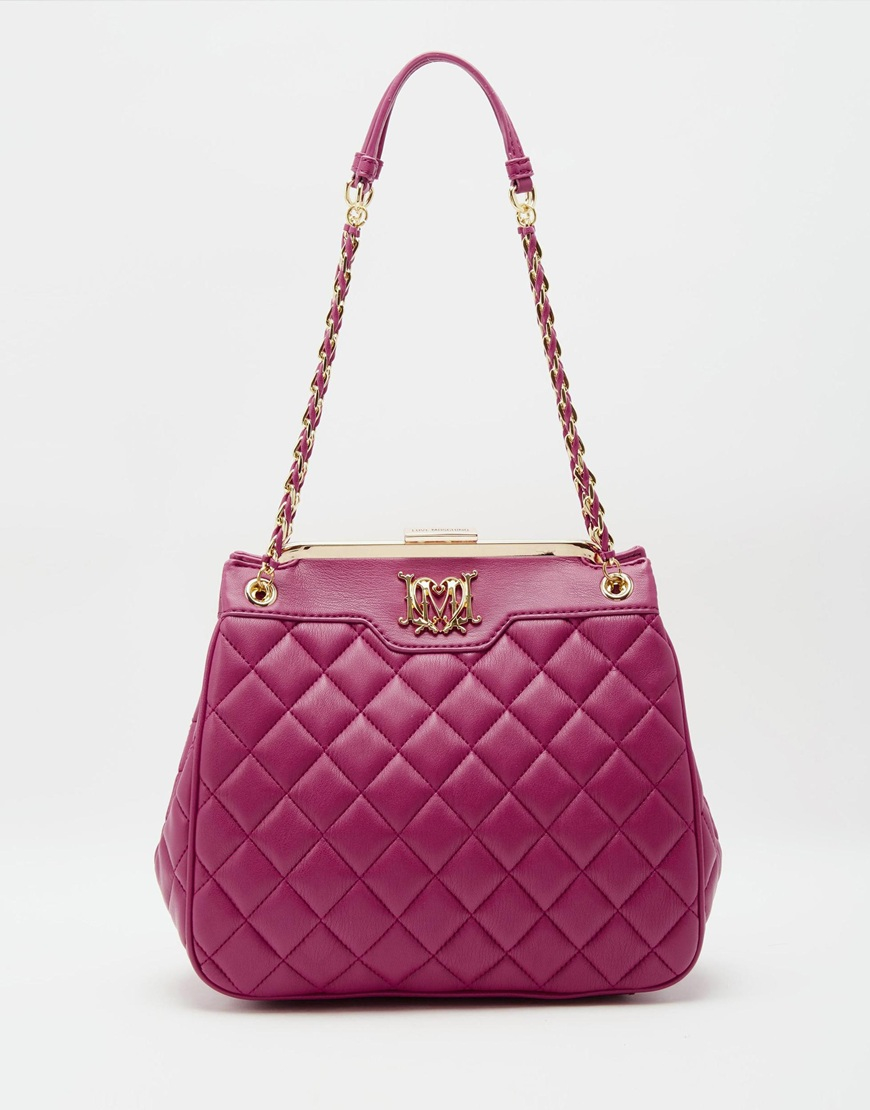Lyst - Love Moschino Quilted Shoulder Bag With Chain Straps in Pink