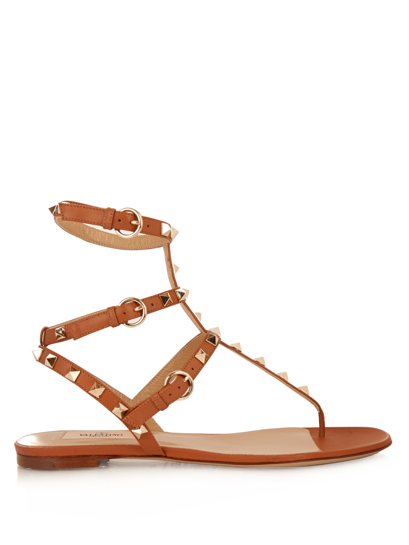 Lyst - Valentino Rockstud Leather Sandals in Brown