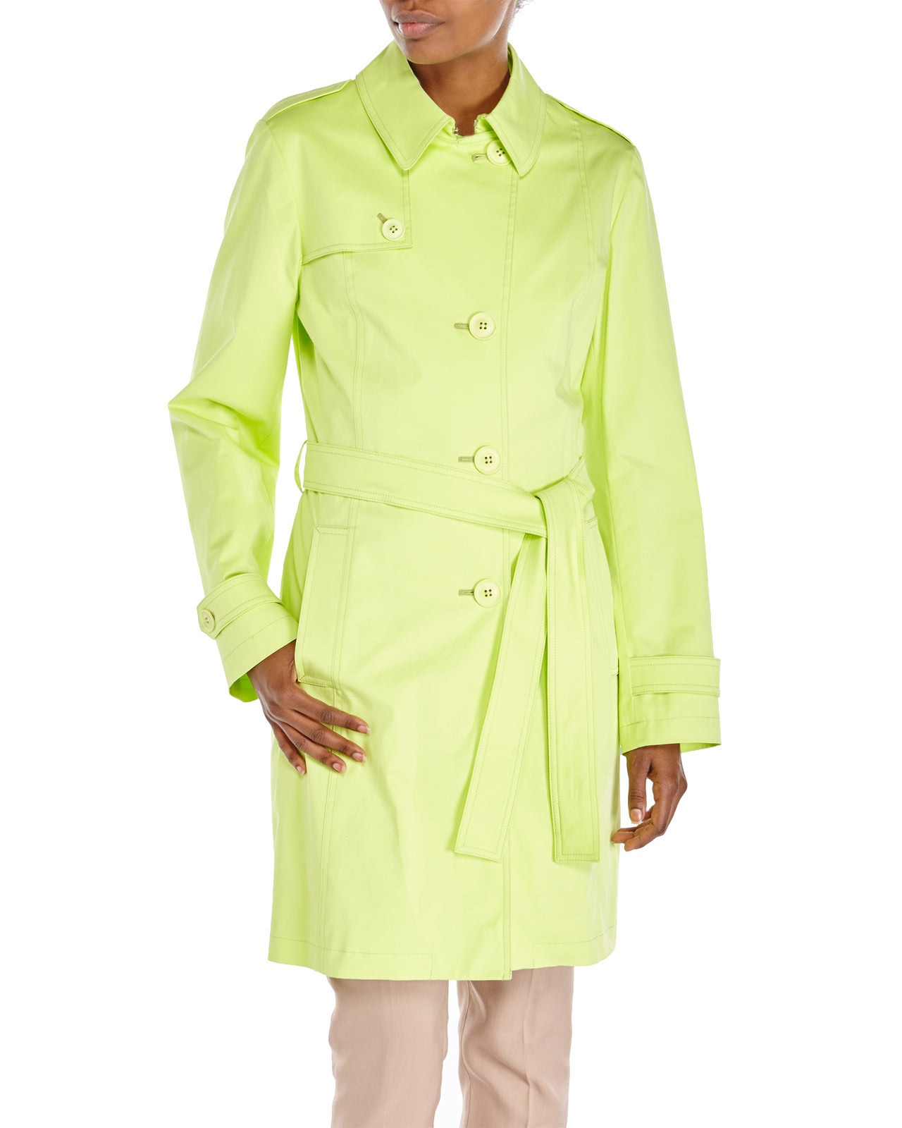 Cinzia rocca SingleBreasted Belted Trench Coat in Green (Neon Green