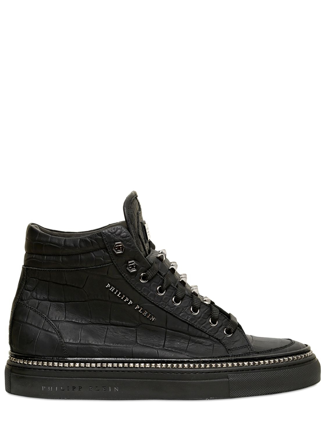 Philipp plein Croc Printed Leather High Top Sneakers in Black for Men ...