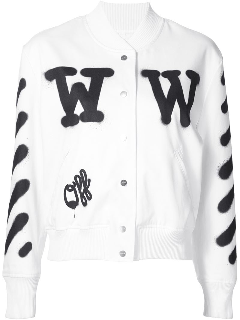 OffWhite c/o Virgil Abloh Spray Paint Letterman Jacket in White Lyst
