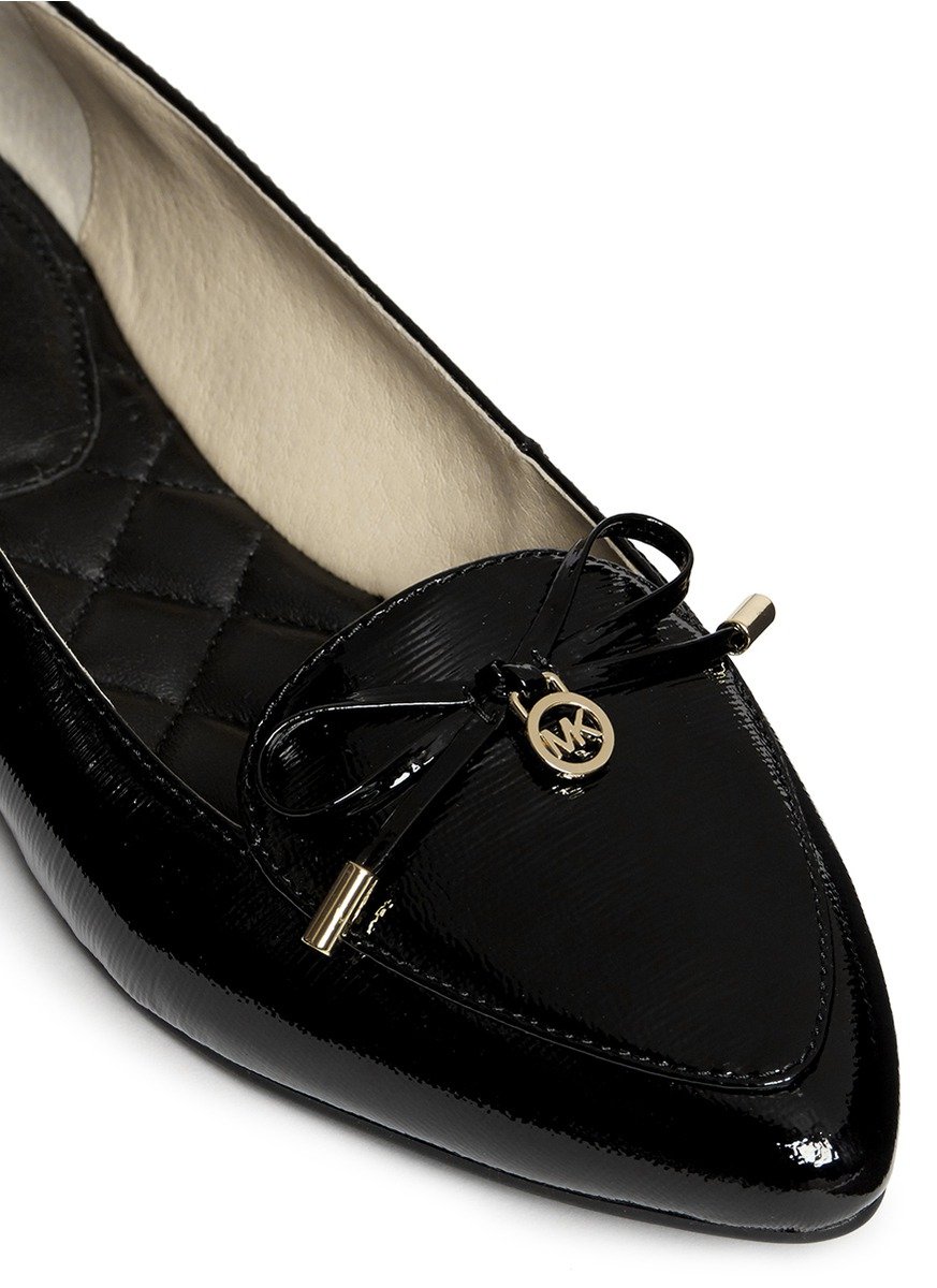 Lyst - Michael Kors 'nancy' Bow Textured Patent Leather Flats in Black