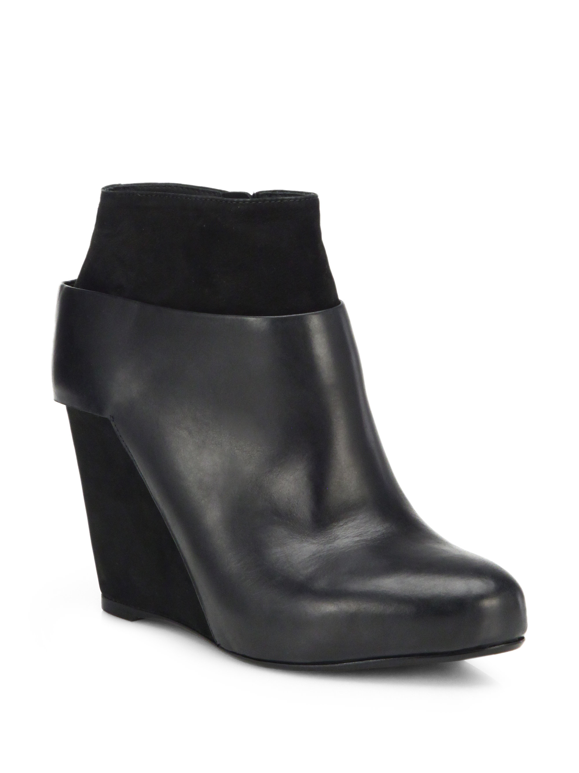 Vince Garren Suede & Leather Wedge Booties in Black | Lyst