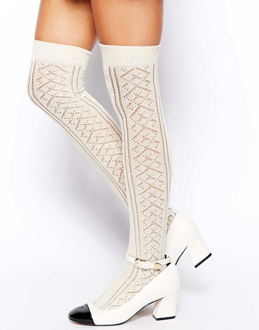 Lyst Asos Peraline Over The Knee Socks In White