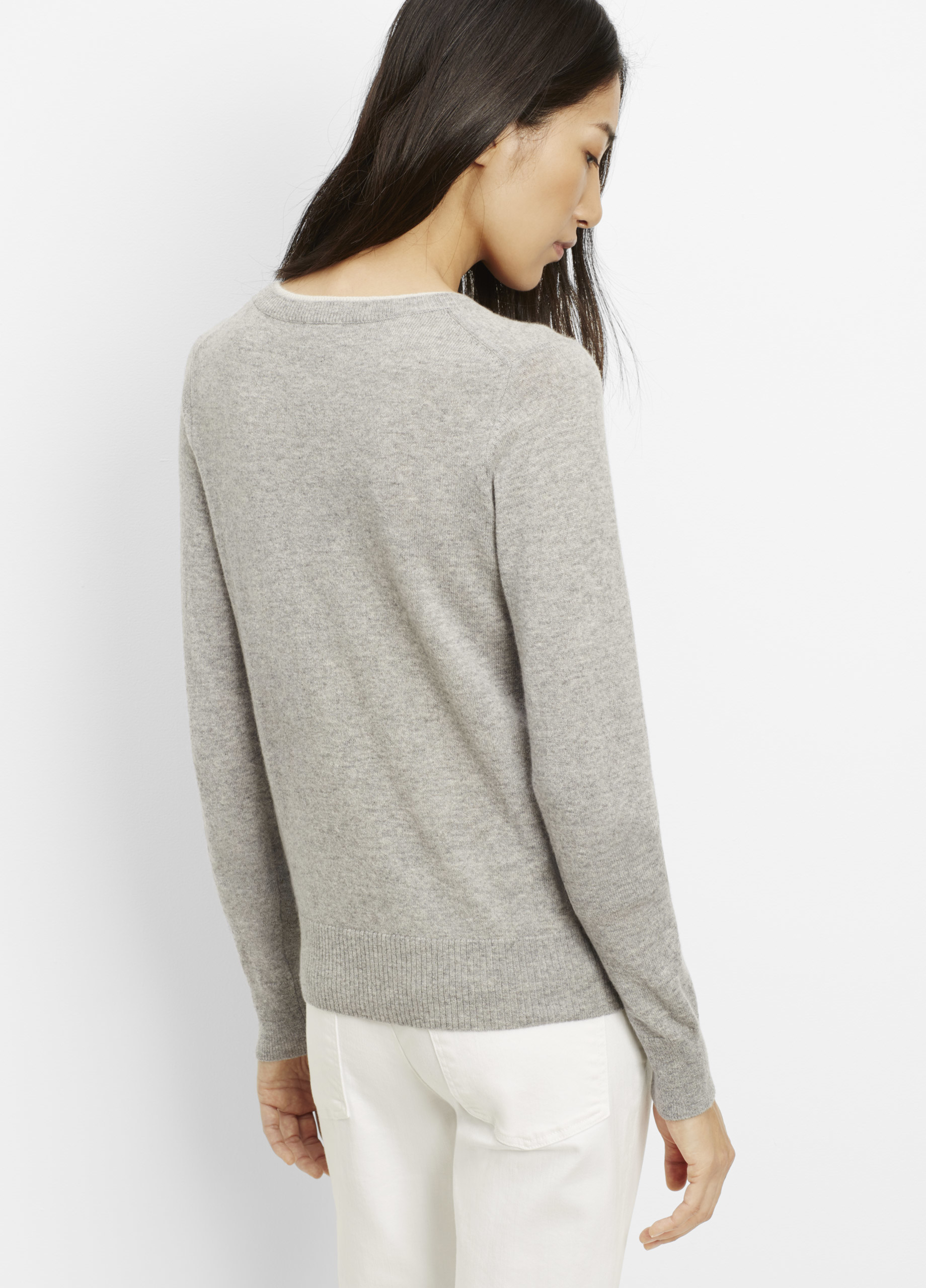 Vince Cashmere Crew Neck Sweater With Contrast Tipping in Gray | Lyst