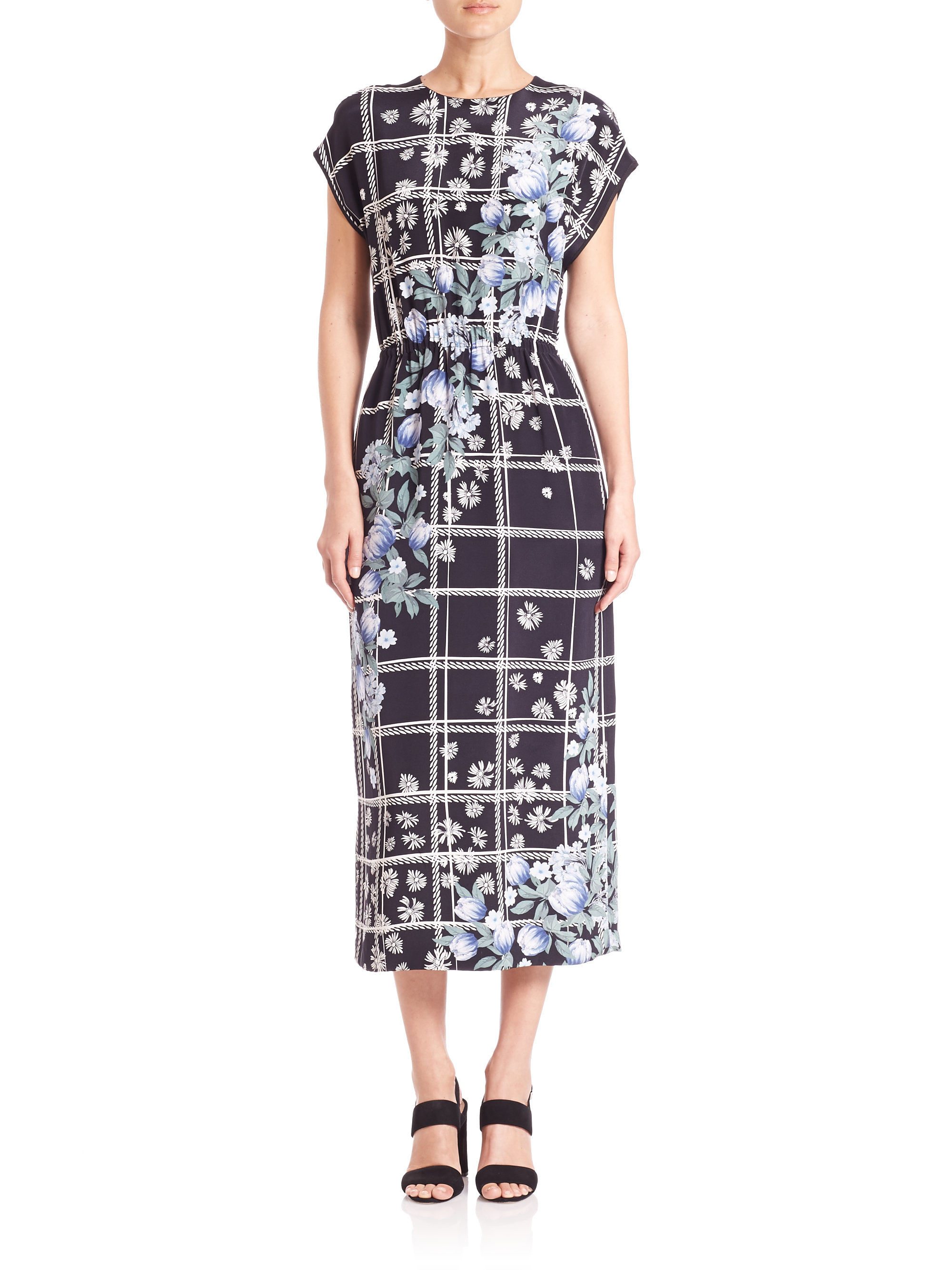 Lyst - Mother Of Pearl - Kara Printed Silk-jersey Midi Dress - Black in ...