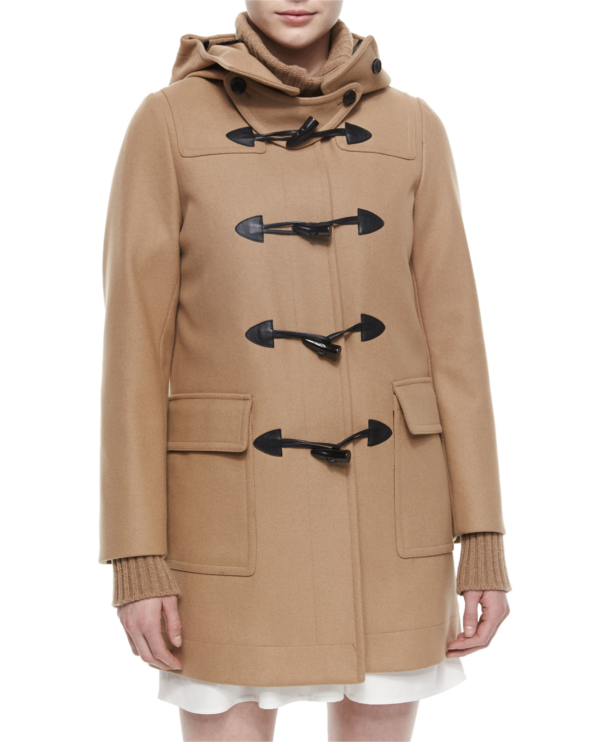 Belstaff Hooded Toggle-front Duffel Coat in Camel/Black (Natural) - Lyst