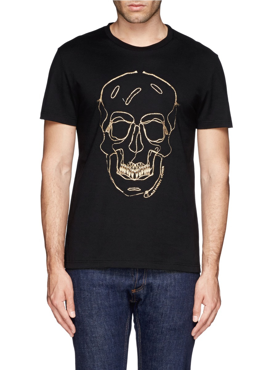 Alexander McQueen Zip Skull Jersey T-shirt in Black for Men - Lyst