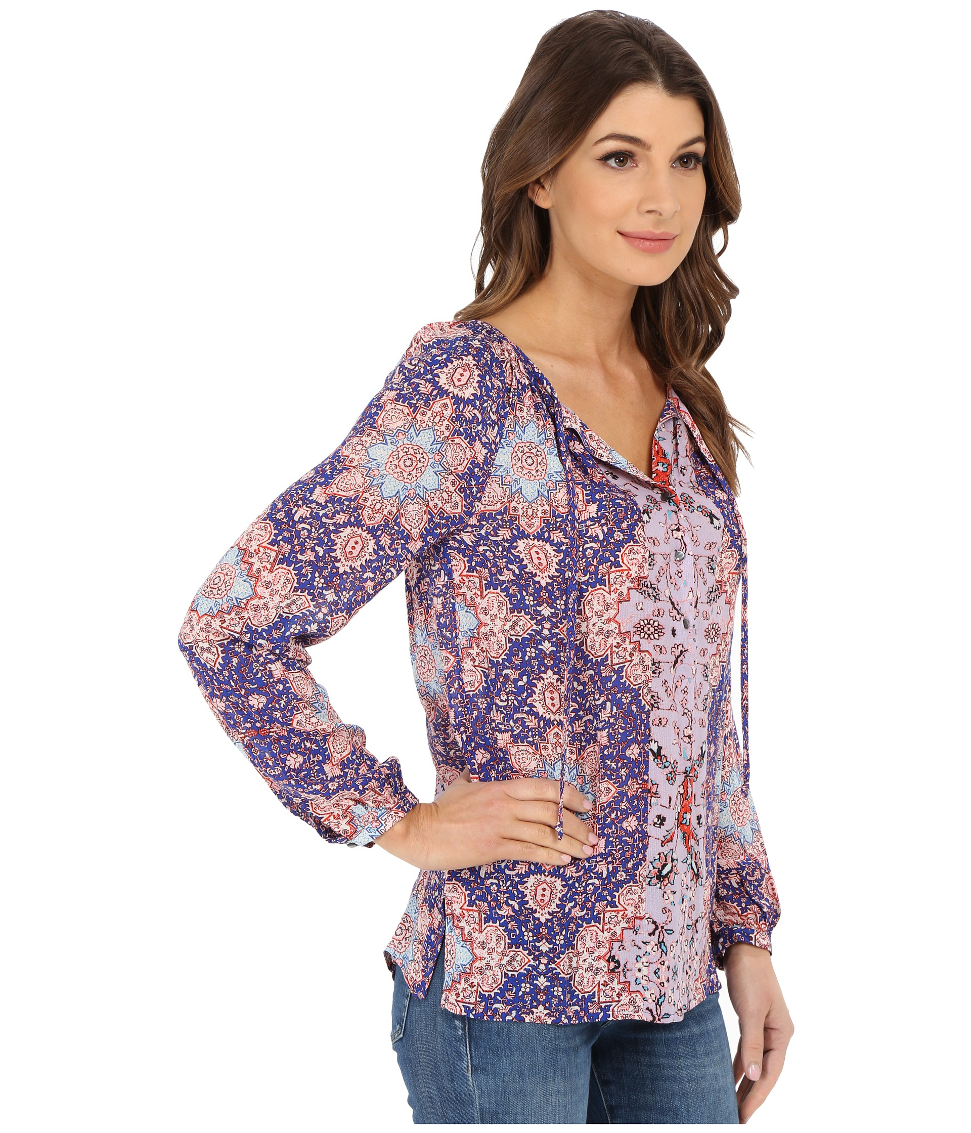 lucky brand printed peasant top in purple lyst lucky brand printed peasant top in purple lyst