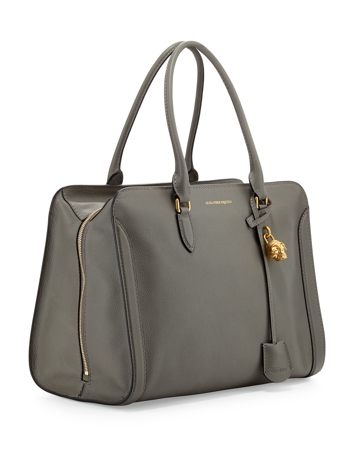 Alexander mcqueen Calfskin Padlock Satchel Bag in Gray | Lyst