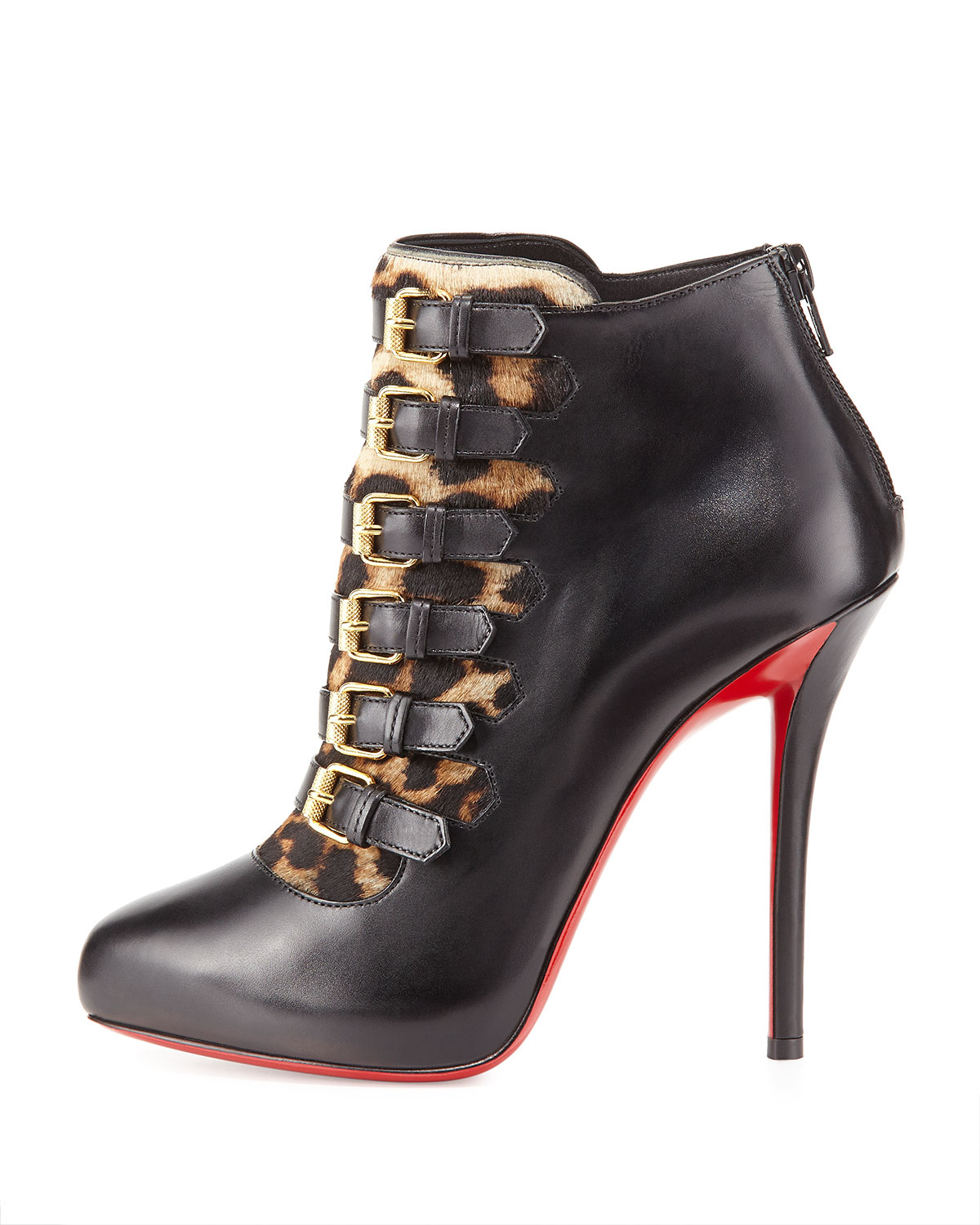 Christian louboutin Leopard-Print Buckled Red Sole Bootie in ...