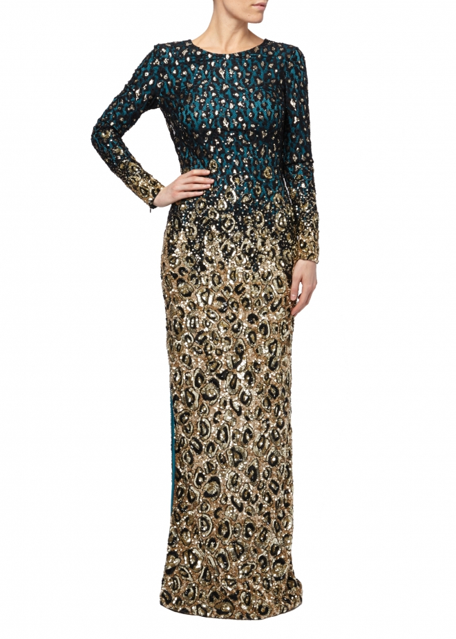 Matthew williamson Jade Leopard Lace Sequin Gown in Teal (Jade) | Lyst