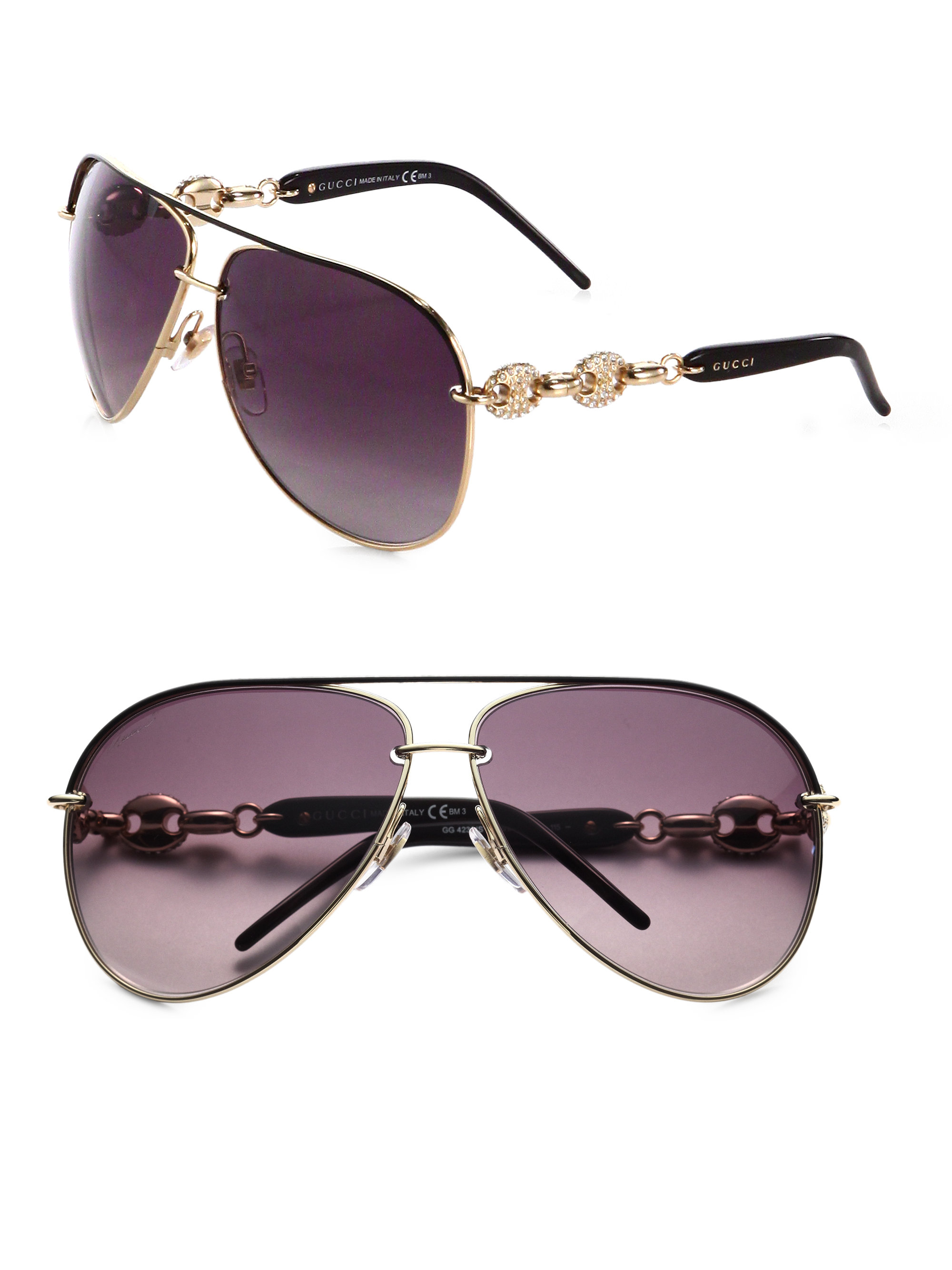 Lyst - Gucci Embellished Aviator Sunglasses in Metallic