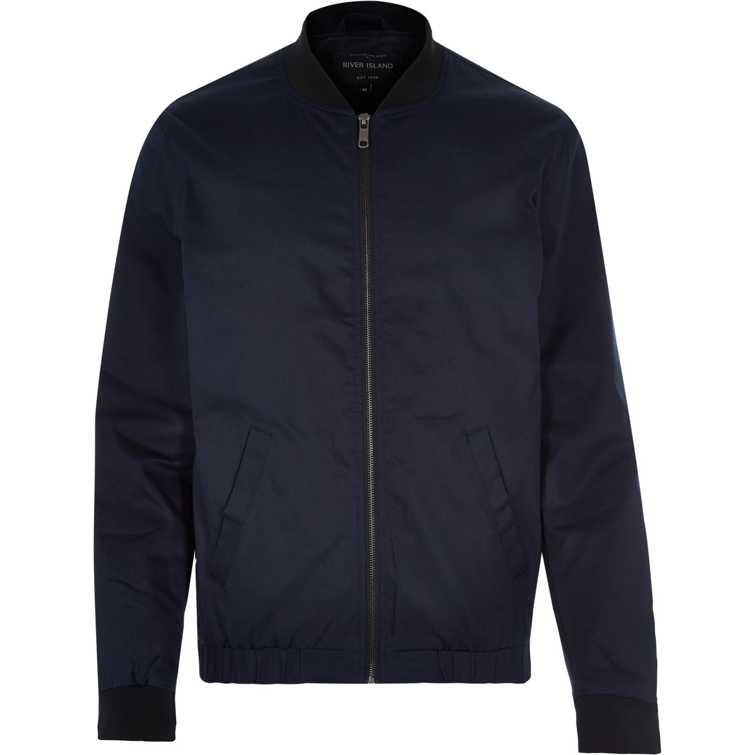 River island Navy Blue Casual Contrast Neck Bomber Jacket in Blue for ...