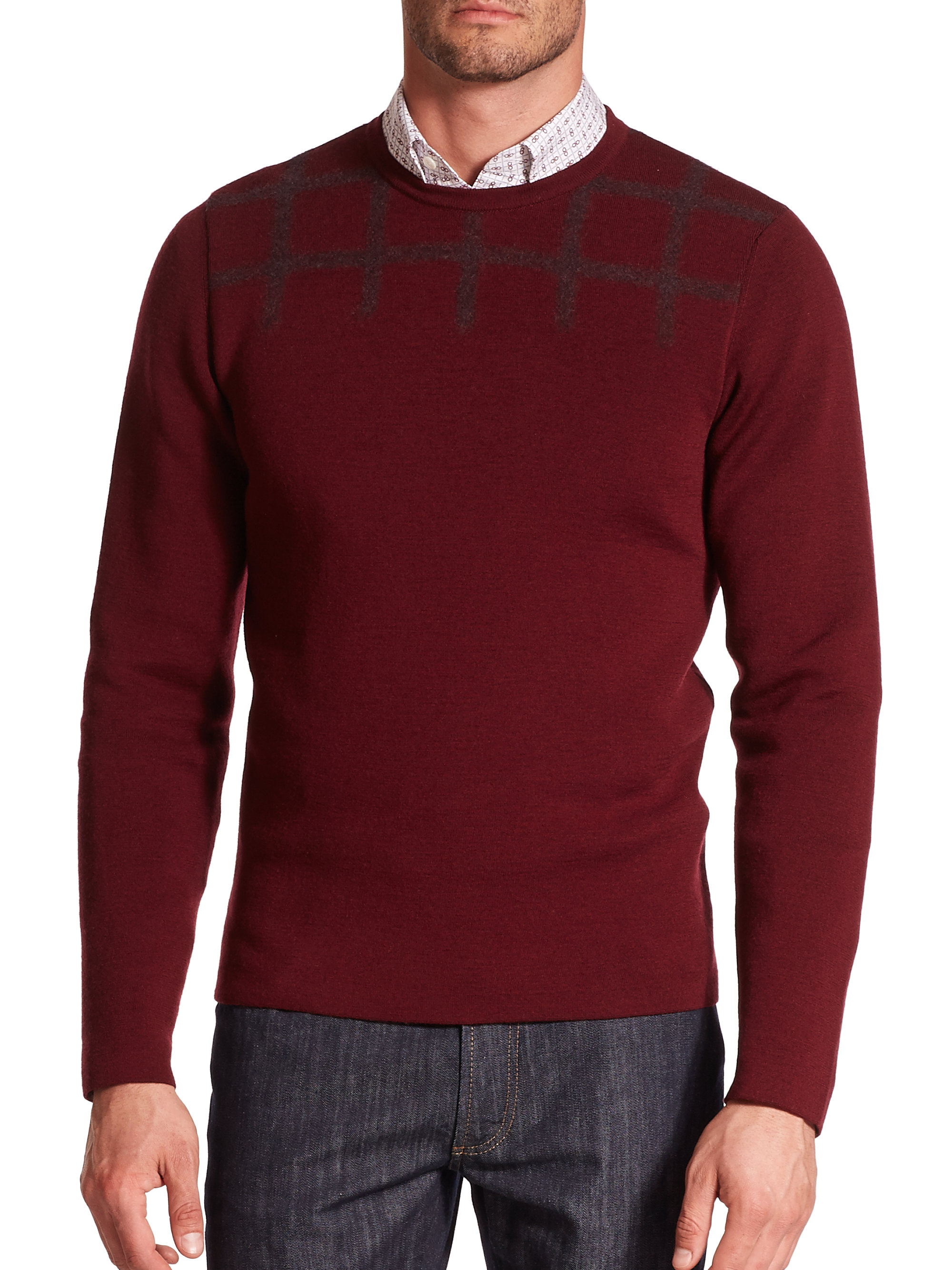 Ferragamo Stretch Wool Crewneck Sweater in Red for Men | Lyst