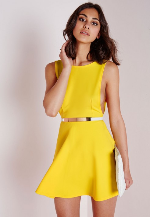 Lyst Missguided Backless Skater Dress Yellow In Yellow