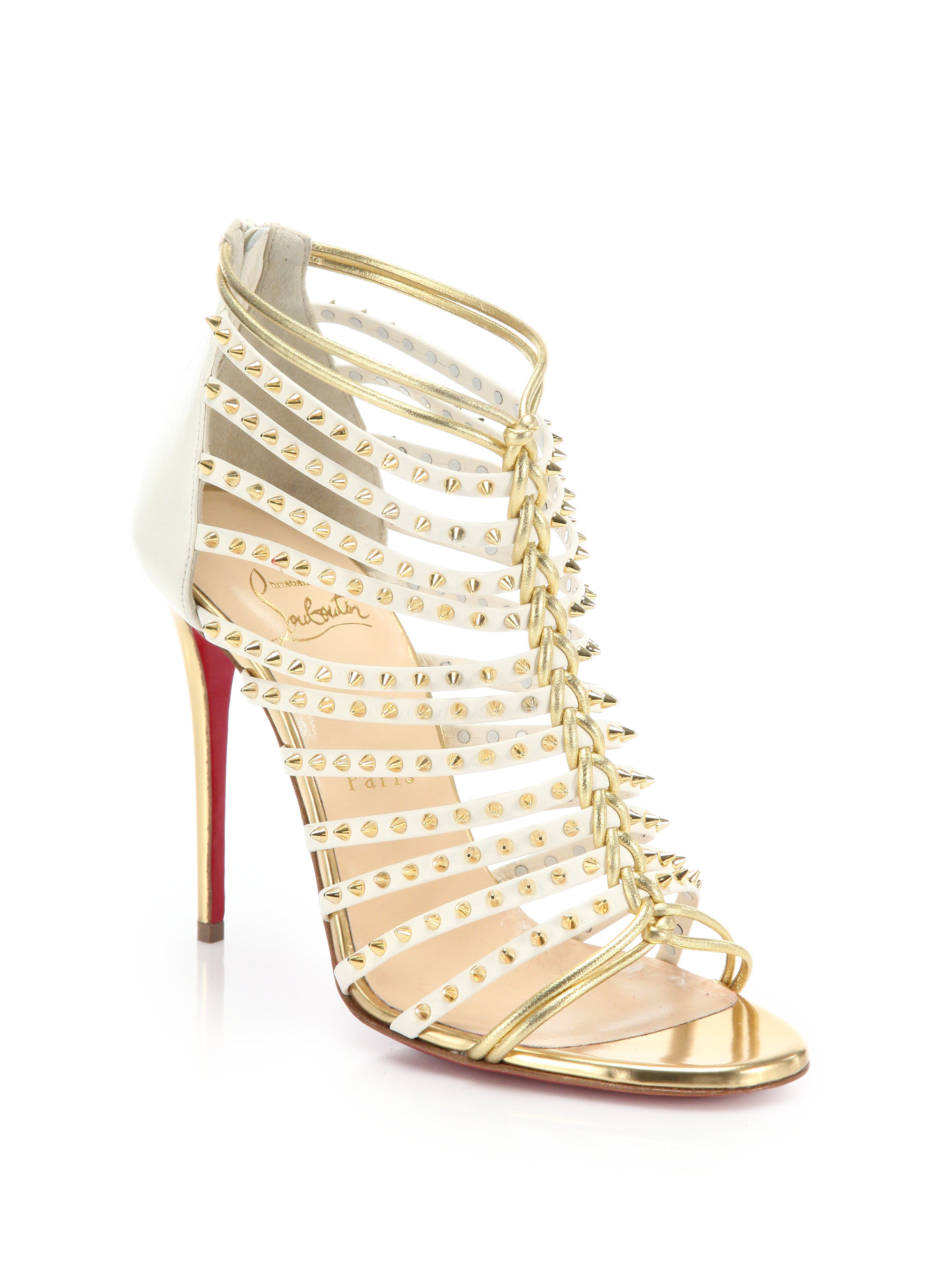 christian louboutin sandals White leather snakeskin covered heels ...