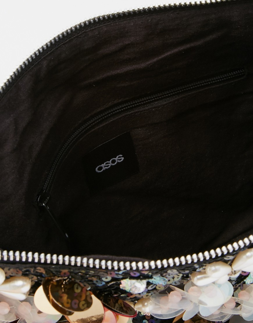 Asos Co-ord Flower Embellished Sequin Clutch Bag in Black (Multi ...