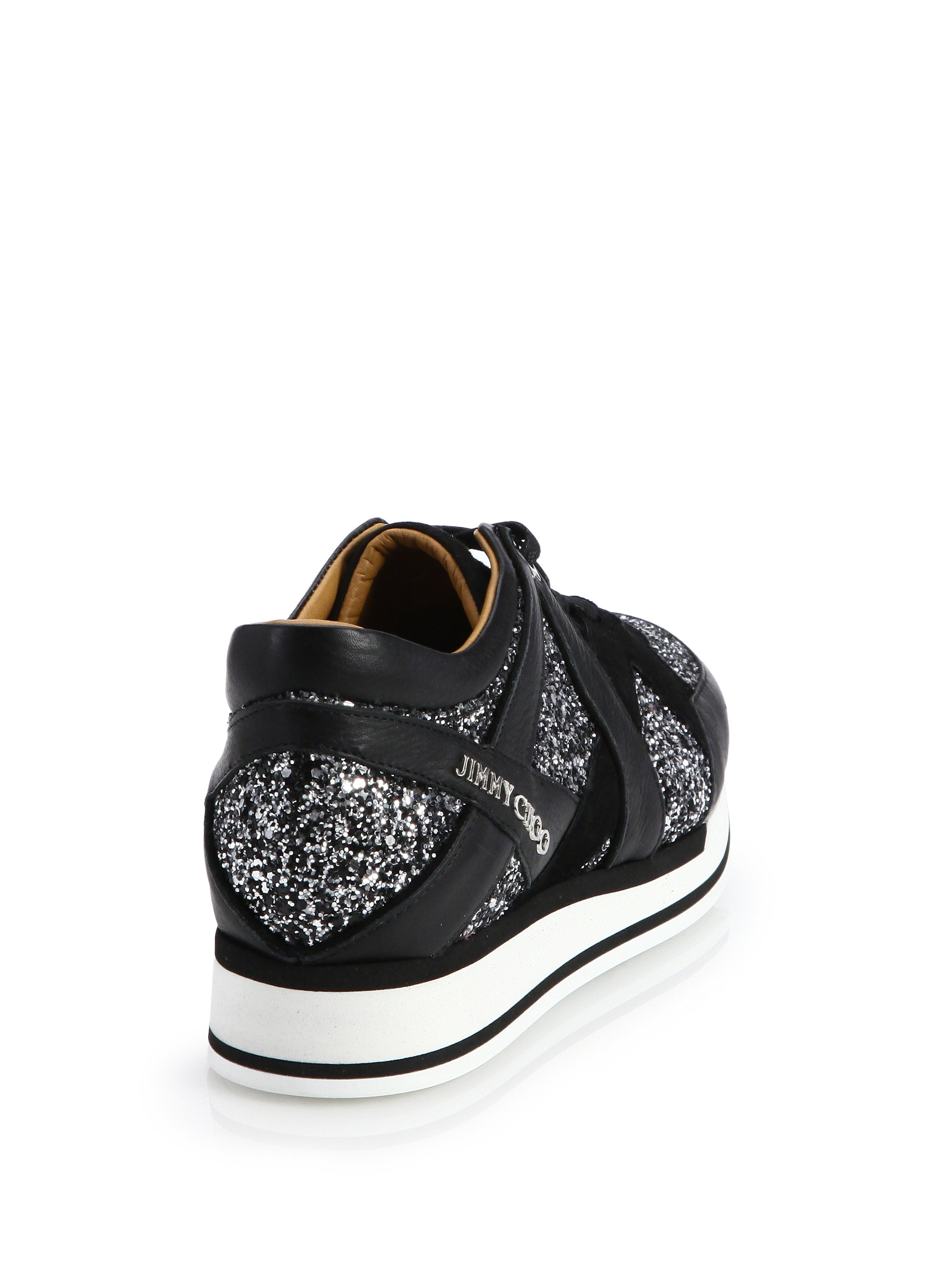 Lyst Jimmy Choo London Glitter And Leather Sneakers In Black 6836